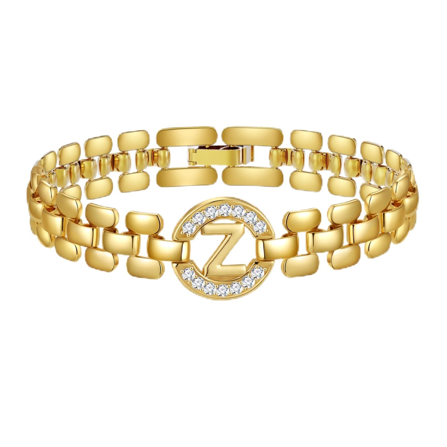 WEDDINEN Initial Bracelet,14K Gold Plated Letter Bracelets for Women, Thick Bangle Wrist Gold Alphabet Bracelet for Women, Christmas Gifts for Women Jewelry Initial Z Charm Chain