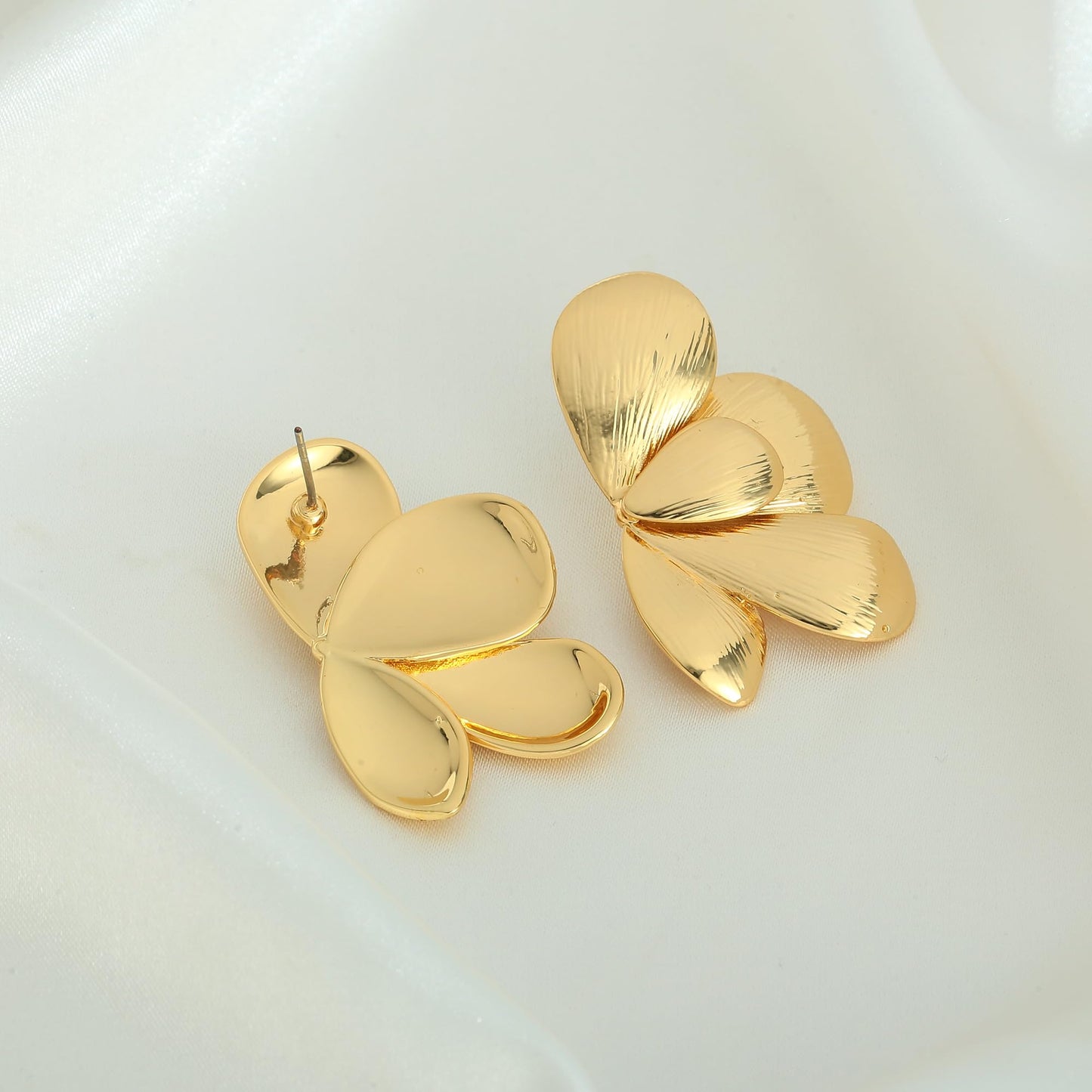 ENSKEFEN Gold Flower Earrings for Women Boho Vintage Bold Floral Earring Trendy Chunky Statement Summer Petal Earrings