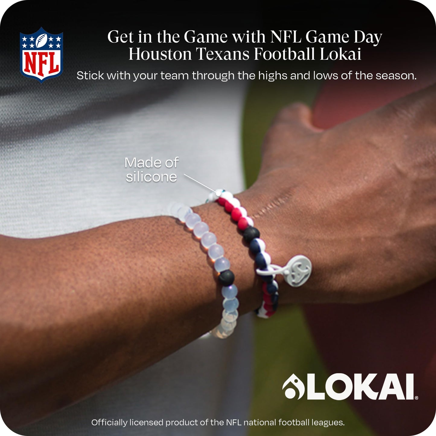 Lokai Silicone Beaded Bracelet for Men & Women, NFL Football Collection - Houston Texans, Medium - Silicone Jewelry Fashion Bracelet Slides-On for Comfortable Fit