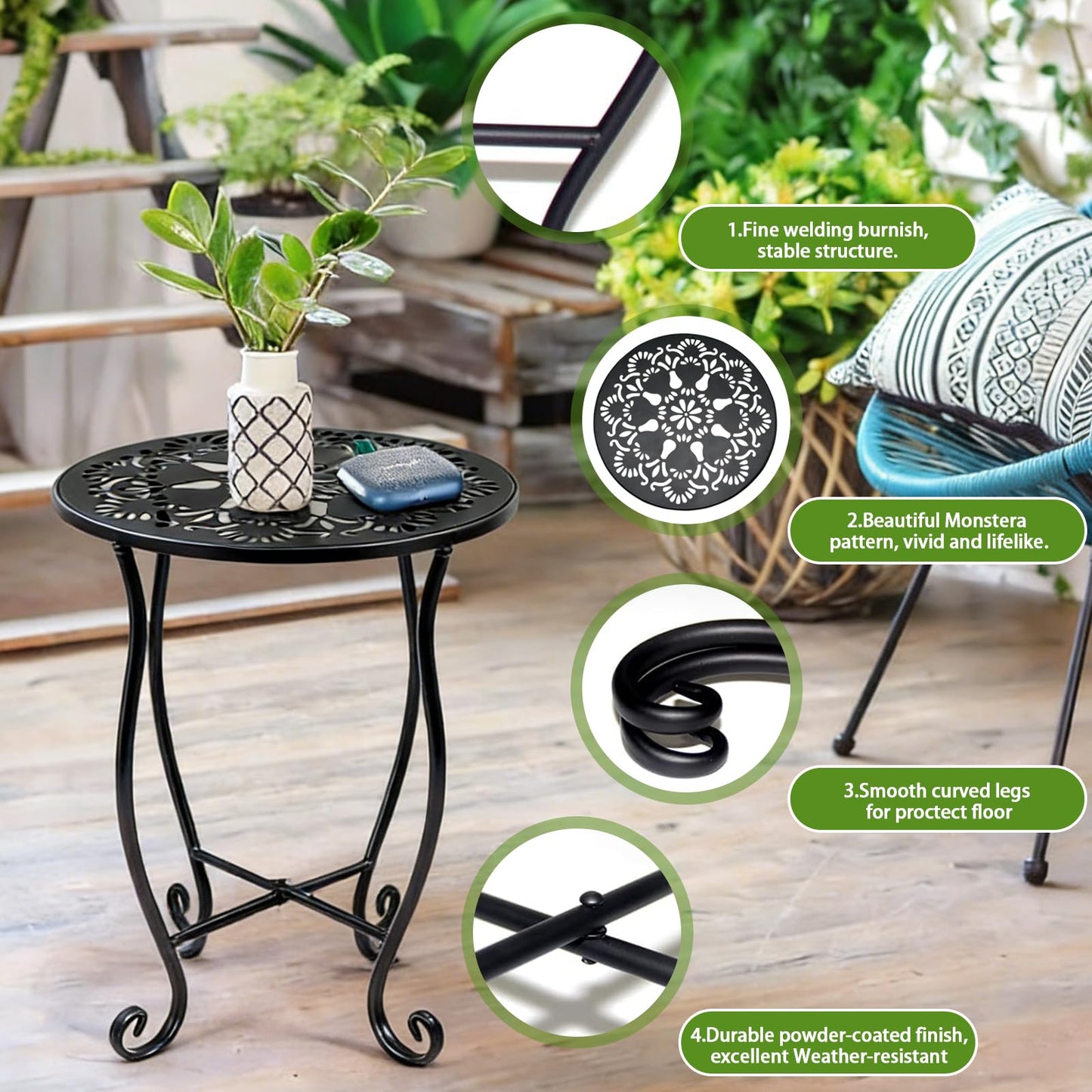 Arbuxzuy 3 Packs 17" Tall Round Metal Outdoor Side Tables for Patio, Decorative Black Flower Pot Stand, Rustproof Potted Holder, 120 lbs Load Capacity