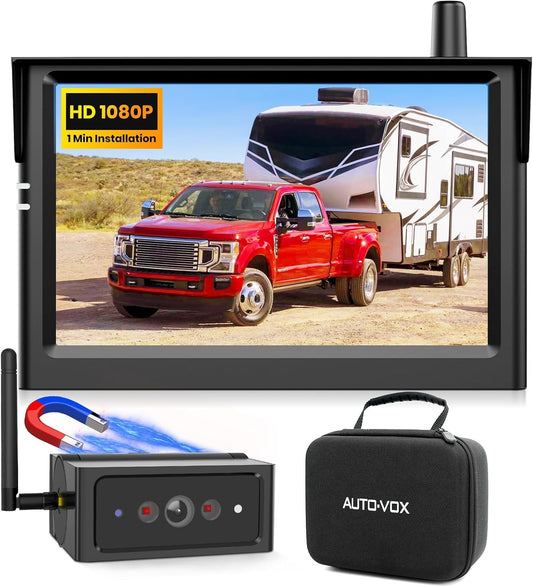 AUTO VOX Wireless Backup Camera Magnetic:Portable No Wiring 1 Min Install Trailer Hitch Camera,2-Channel HD 1080P Car Monitor & IR Night Vision Back Up Camera Systems for Truck,RV (5 inch)
