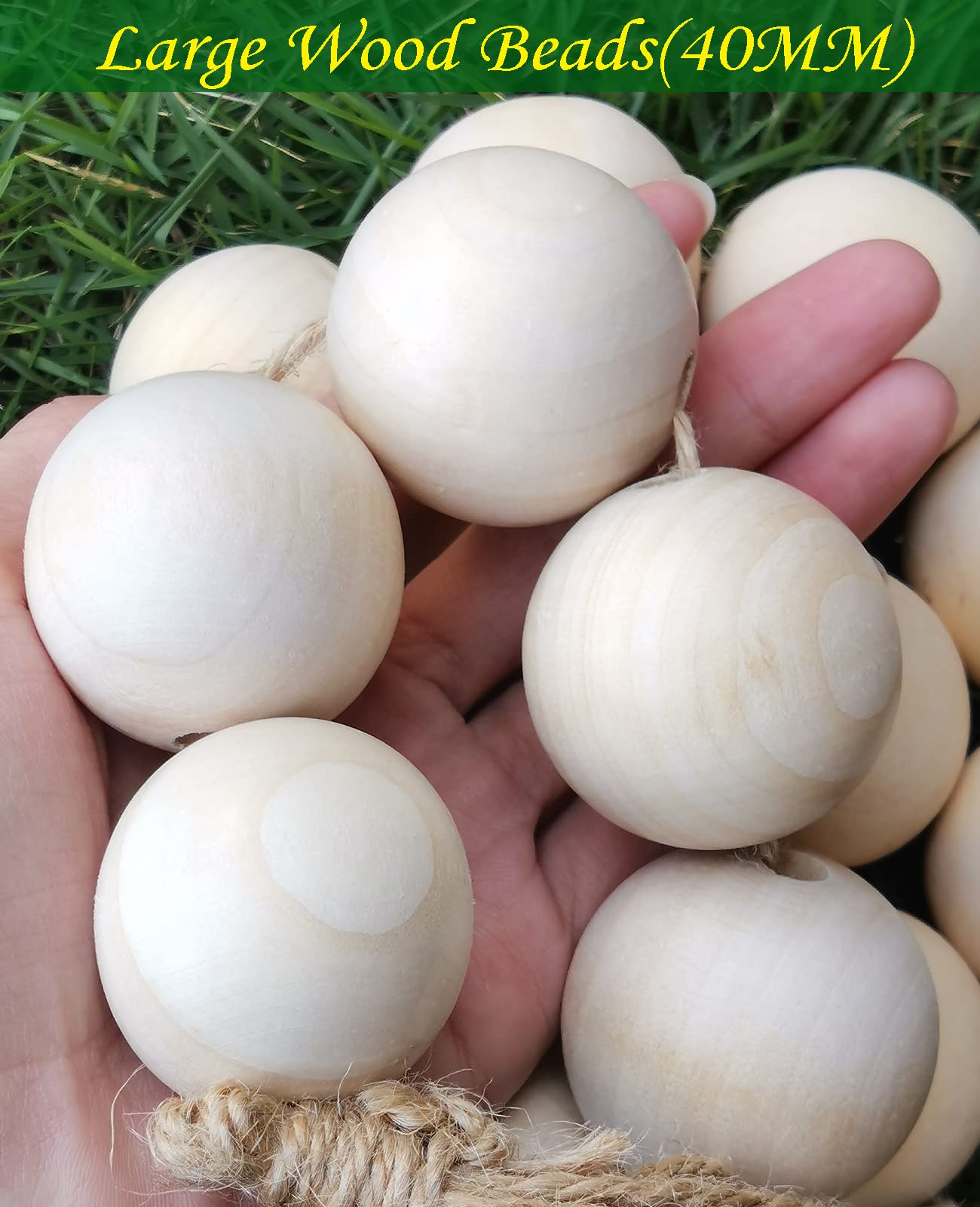TBFYS 1.6IN(40MM) Wood Beads for Crafts, Extra Large Wooden Balls Bead Unfinished Wood Spacer Beads with Large Holes for Macrame Farmhouse Country Garland Decor（20PCS）
