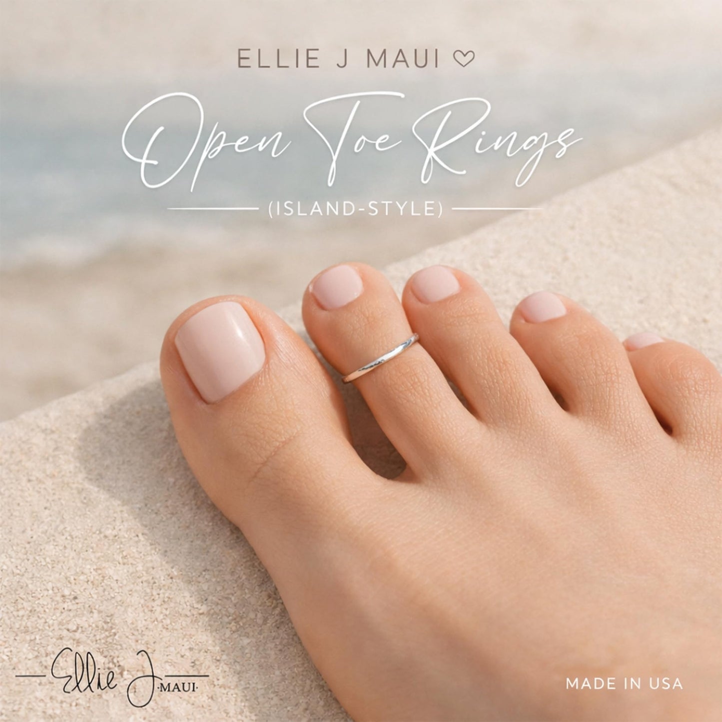 Ellie J Maui 925 Sterling Silver Toe Ring for Women, Adjustable Open Back Toering for Beach, One Size Fits Most, Silver Toe Rings for Women, Comfortable Lightweight Everday Jewelry