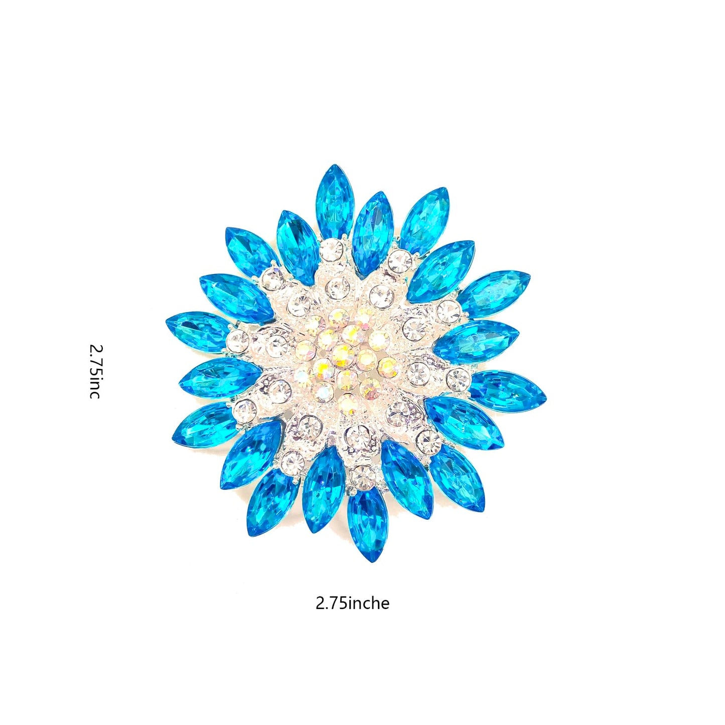 Rhinestone Sunflower Brooch Pin for Women Red Black Purple Large Flower Broochs Snowflake Brooch Marquise Wreath Brooches Jewelry (Blue1)