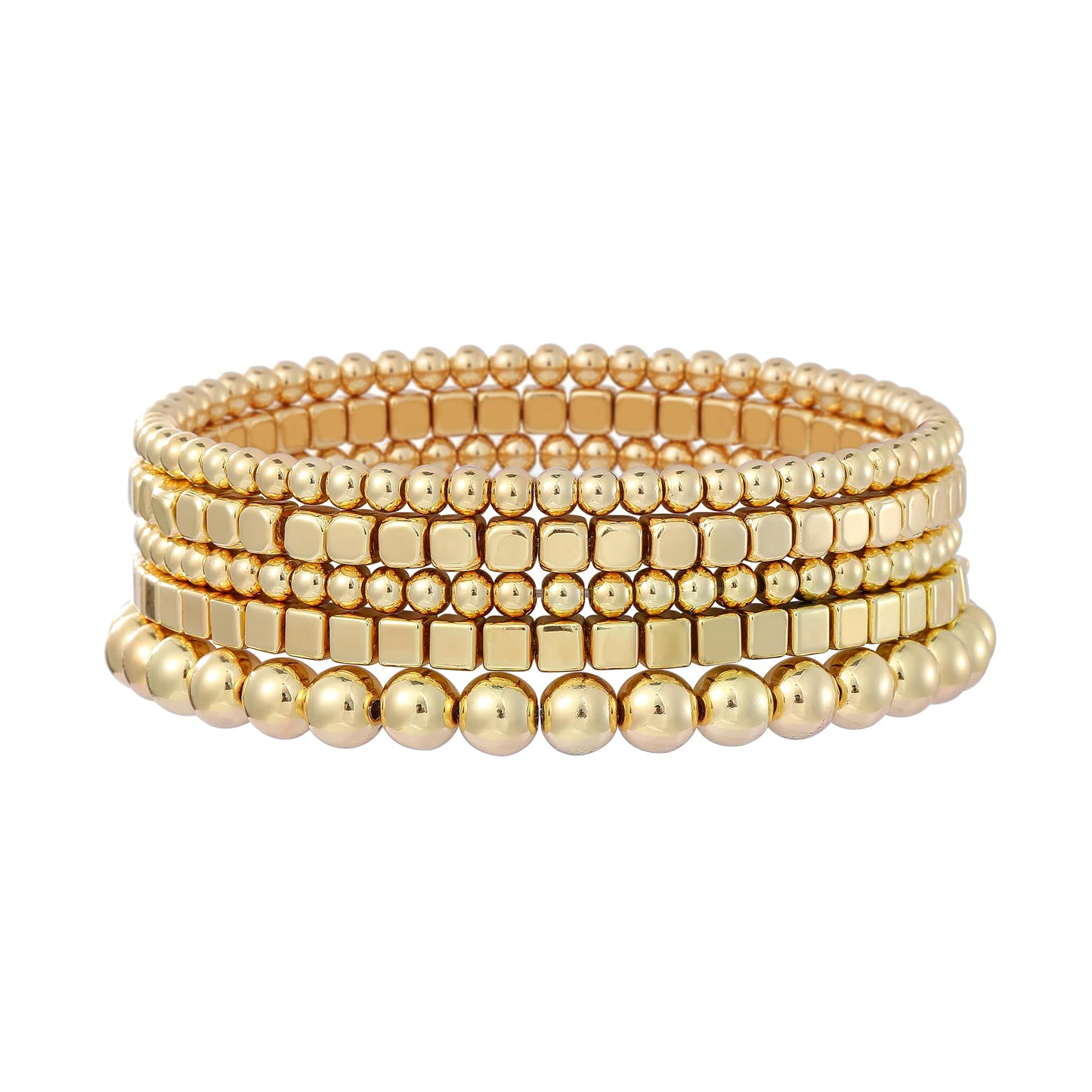 Sajidos Gold Plated Beaded Bracelets for Women Trendy, 14K Gold Plated Stack Cross Pearl Gold Plated Bead Stretch Bracelets Set Elastic Hypoallergenic Bracelets Jewelry Gifts (style5-11)