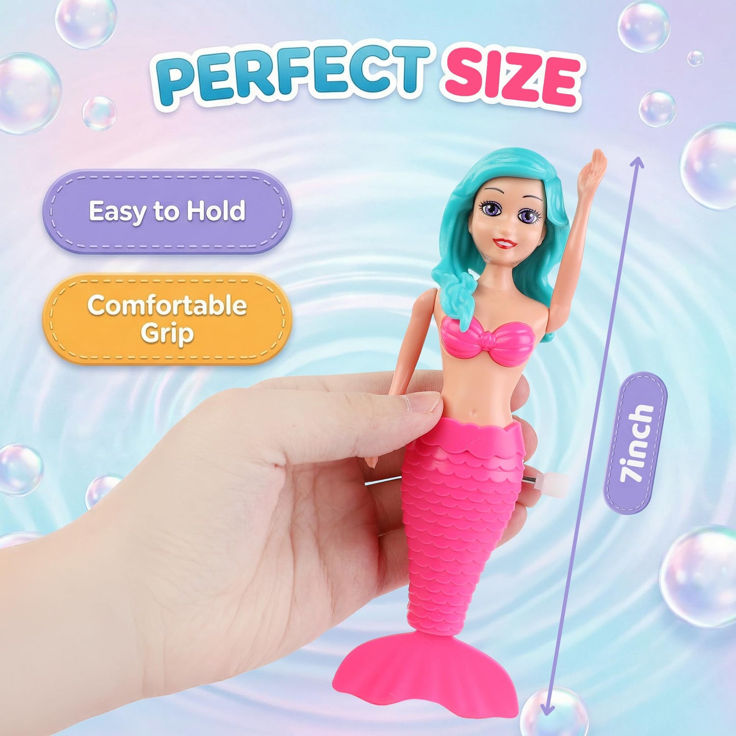 Mermaid Bath Toys for Toddlers Kids Girls - Princess Wind Up Tail Flap Floating Water Bathtub Toys, Swimming Pool Bathing Time Fun (4 Pack)