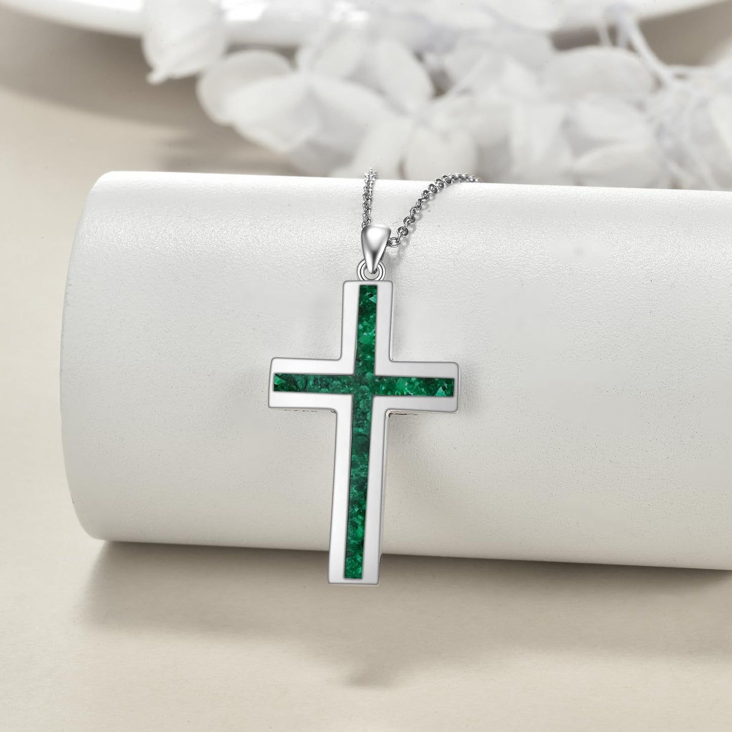 YFN Cross Necklace Sterling Silver Green Malachite Cross Pendant Jewelry Gifts for Women Men