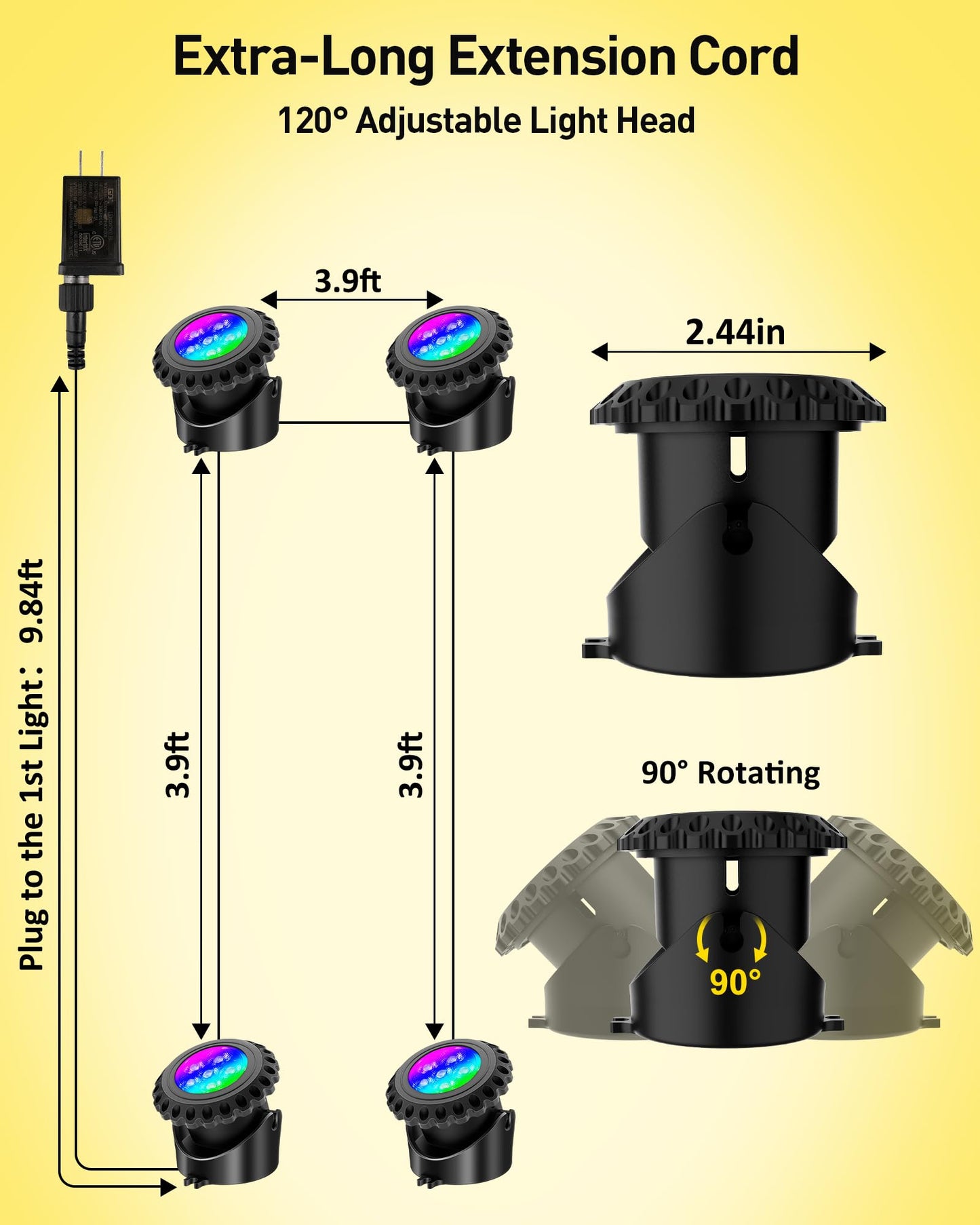T-SUN Colored Pond Lights, Bright LED Underwater Pond Light Submersible Fountain Lights APP and Remote Control,Dimmable,Timer, IP68 Waterproof Fish Tank Light for Aquarium Fountain Garden (4-Head)