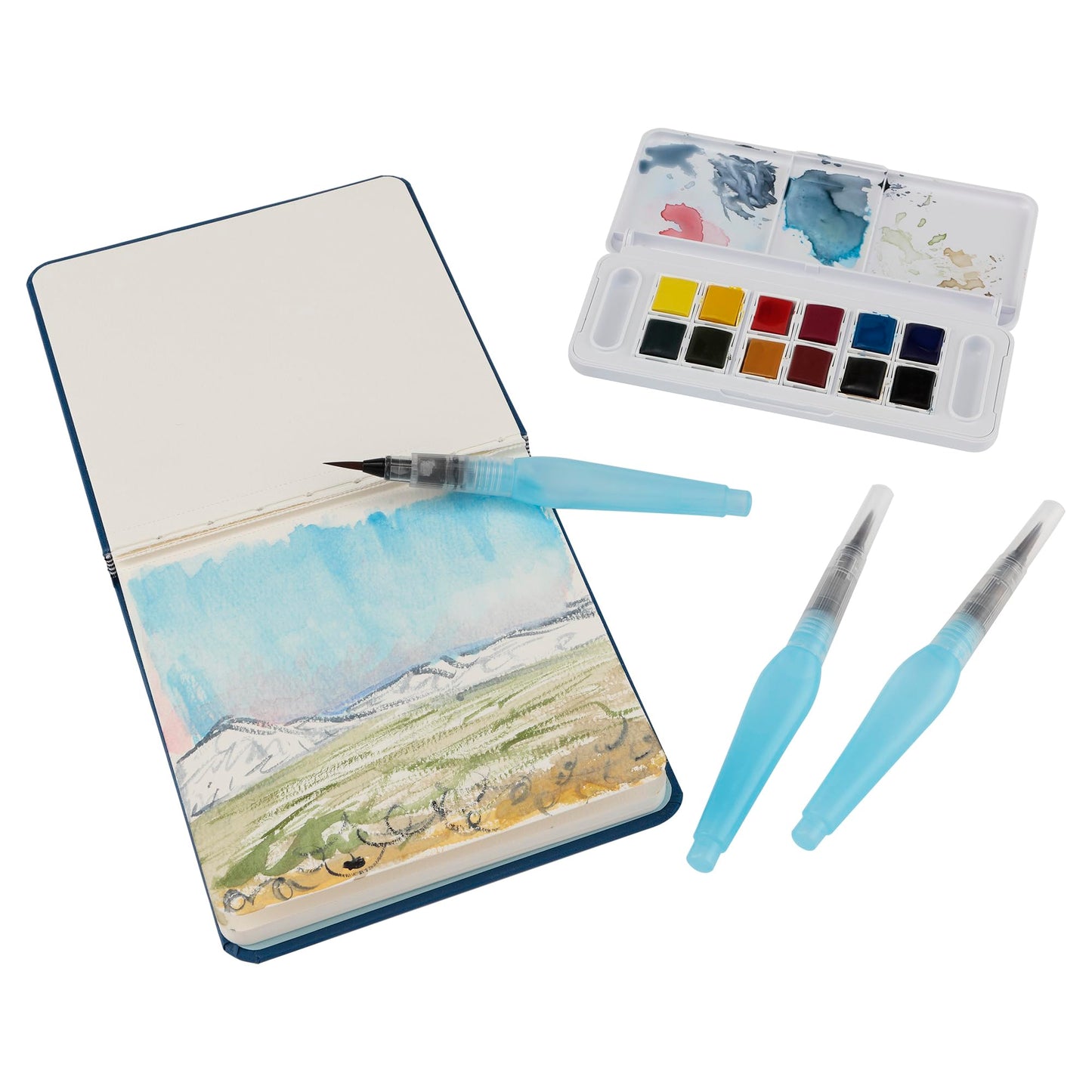 Aquastroke-Go Water Brush Pens for Watercolor Painting Set of 3 Aqua Pen Synthetic Bristle Paintbrushes for Water-Soluble Paint, Inks, Pencils & More