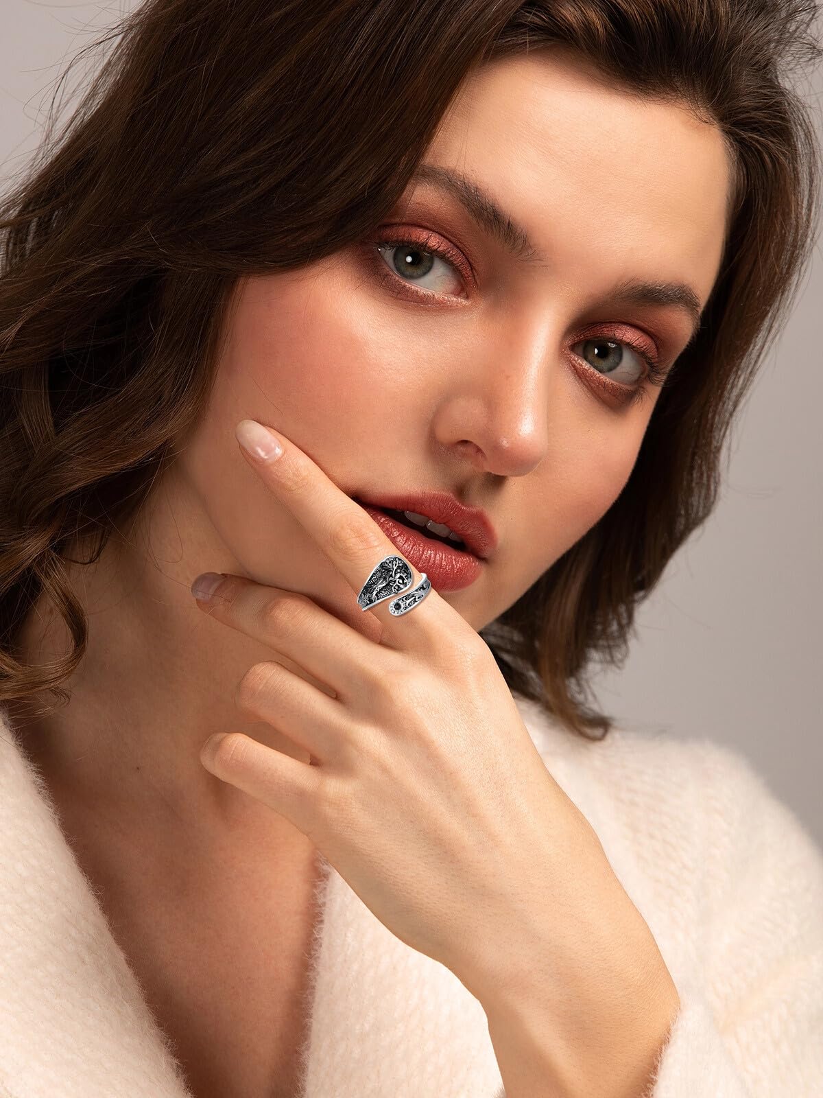 Midari Couple Spoon Rings for Women 925 Sterling Silver Couple Adjustable Tree of Life Rings Abalone Open Spoon Thumb Rings Valentines Day Jewelry for Women Men Birthday Valentines Day Gifts