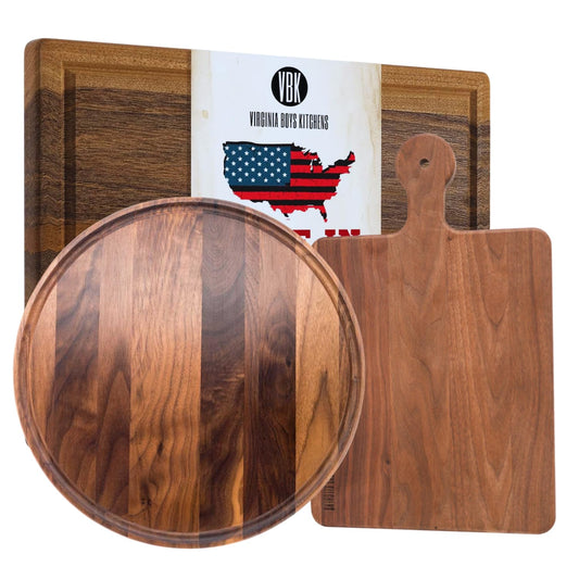 Medium Walnut + Cutting Board With Handle + Round Cutting Board