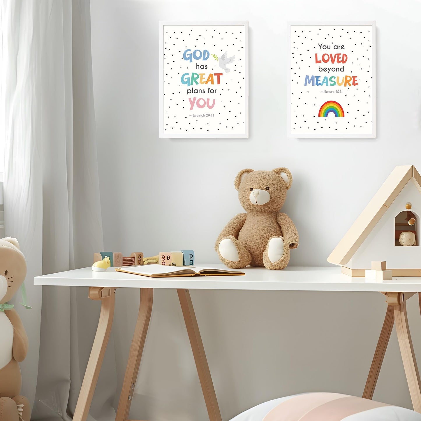 LARTSFRO Bible Christian Wall Art Decor Posters Prints, Inspirational Bible Verses Room Bathroom Bedroom Playroom Dorm Wall Art Decor Aesthetic for Nursery Baby Kids Teen Girls Gifts, Christian Classroom Wall Decor, 12x16 Inch Set of 4 Pcs Pictures (UNFRA