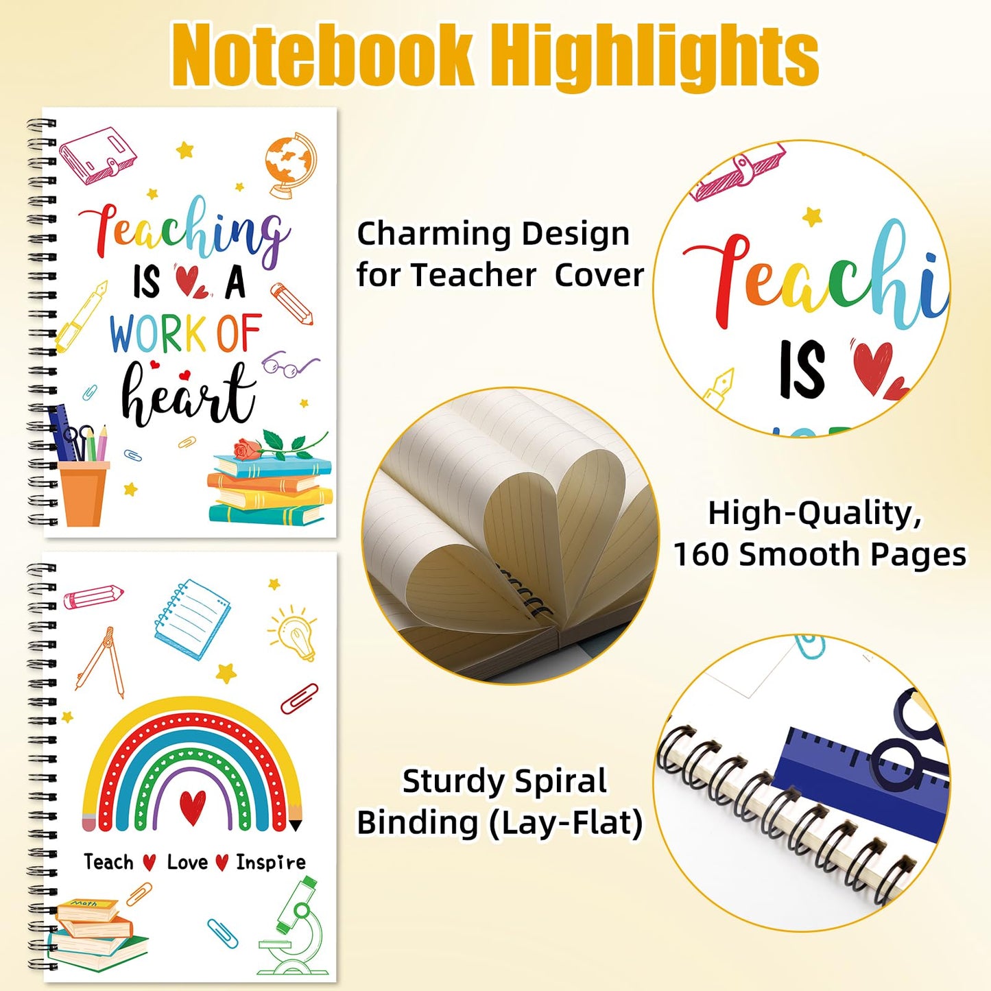6 Pcs Teacher Appreciation Gifts Pens Sticky Notes A5 Spiral Notebooks Makeup Bag Pencil Pouch, Teacher Appreciation Day Gifts, Christmas Birthday Gifts School & Office Supplies for Teacher (Teacher)