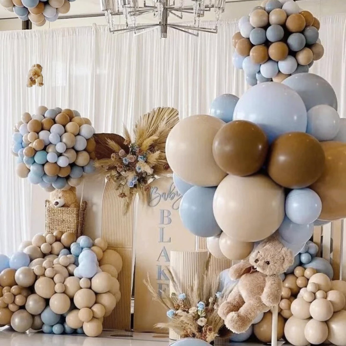 MEBAY Dusty Blue Brown White Balloon Arch Kit, 166Pcs Boho Dark Brown Pastel Blue Sand White and Nude Balloons Garland for Baby Shower Gender Reveal Birthday Party Decoration