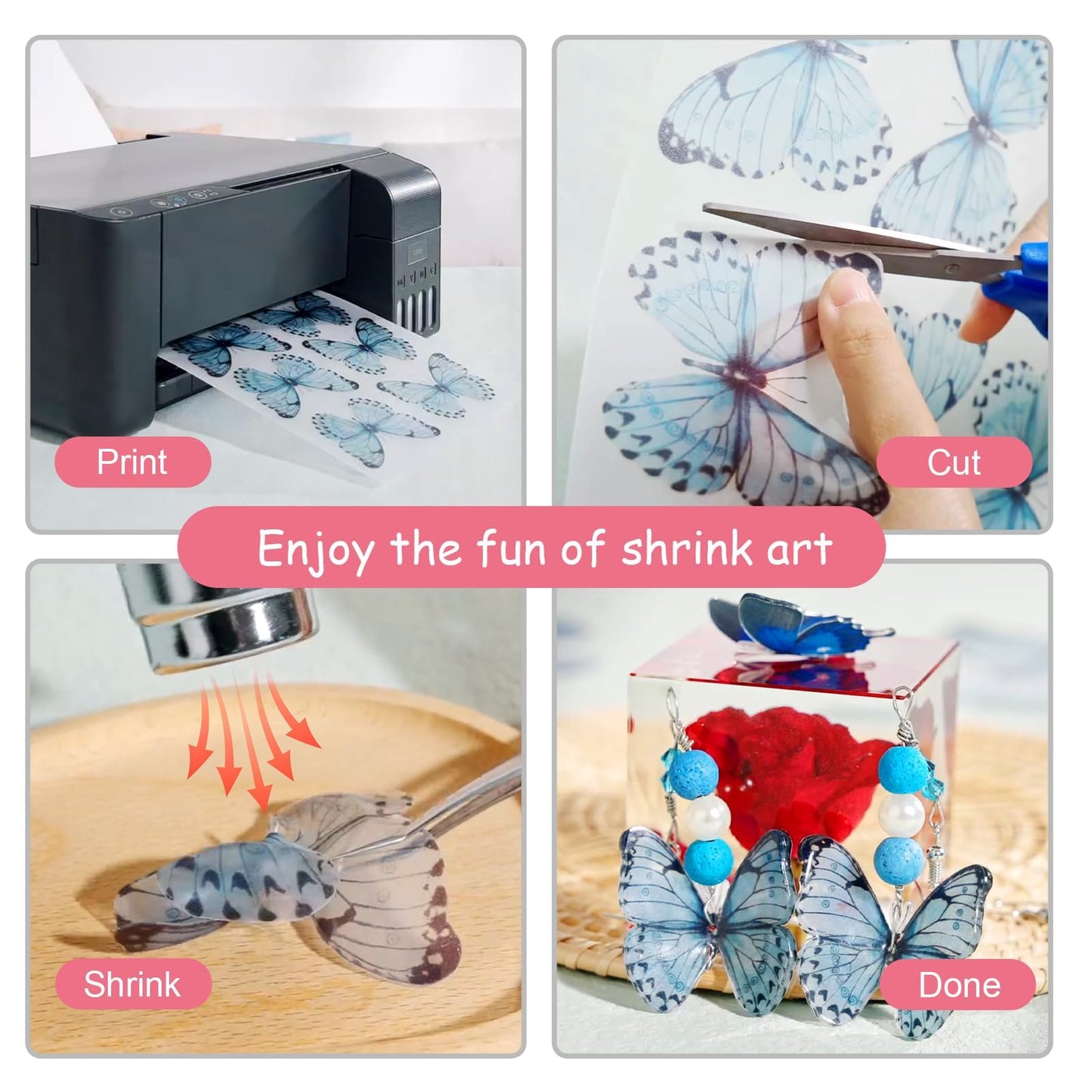 Auihiay 12 Pieces Printable Shrinky Plastic Sheets, Shrink Films Papers for Kids, Mothers Day Gifts and Father's Day Ornament, 6 White and 6 Semitransparent, 8.3 x 11.6 inch / 21 x 29.5 cm