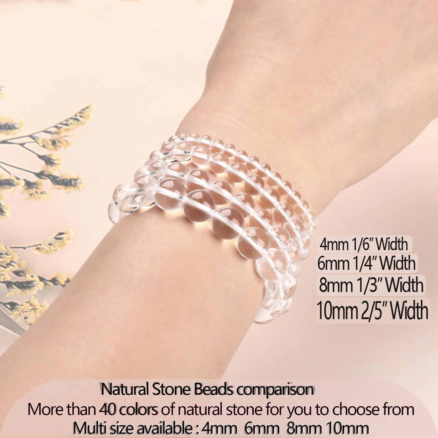 LPBeads Handmade Natural Gemstone Stretch Elastic 4mm Clear Quartz Bracelet Healing Crystal Round Stone Beads Jewelry Gifts for Women Men