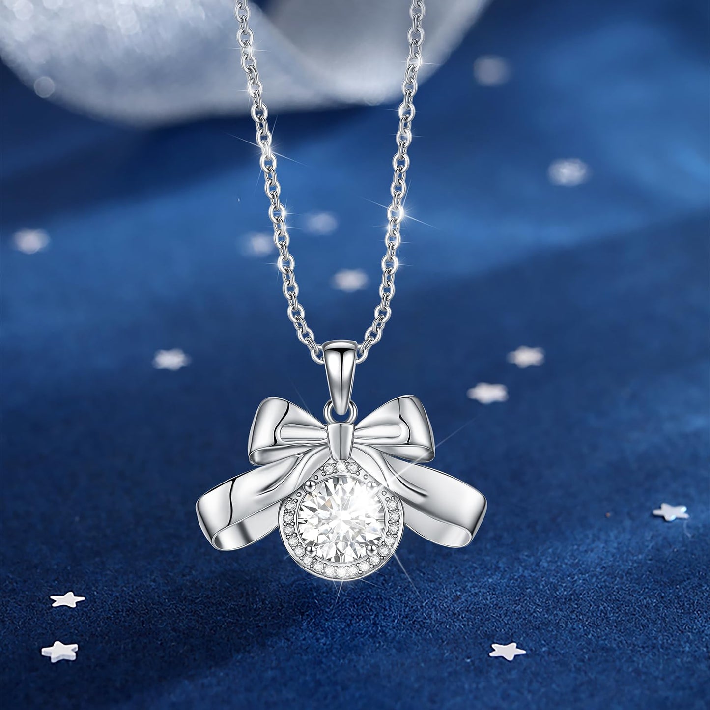 3 Carat Moissanite Necklace 925 Sterling Silver Jewelry 5A Cubic Zirconia Bow Pendant Necklace Gifts for Mom Women Girlfriend Grandma Lover Her Wedding Birthday Anniversary Engagement Valentine's Day
