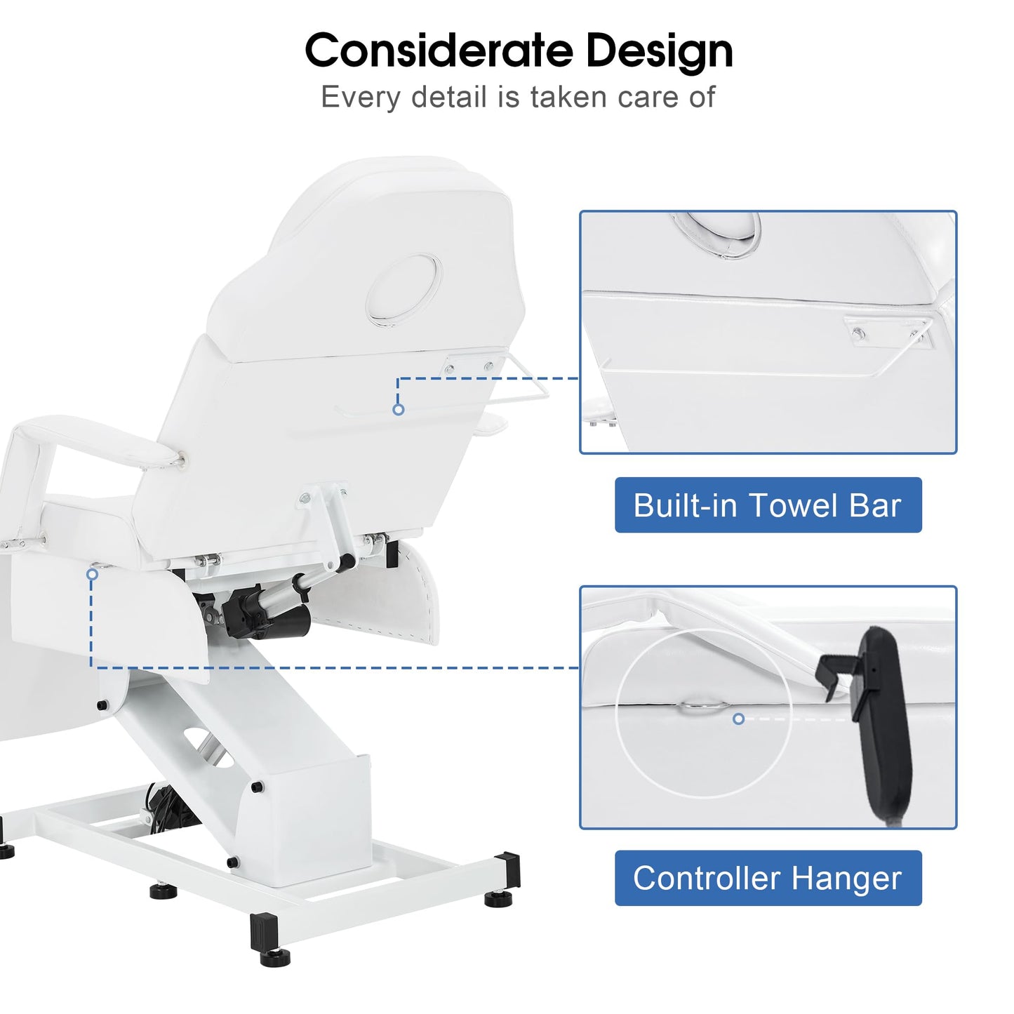 BarberPub Fully Electric Facial Bed with 3 Motor for Esthetician, Electric Tattoo Chair for Client, Facial Bed for Esthetician, Electric Adjustment 2751 (White)