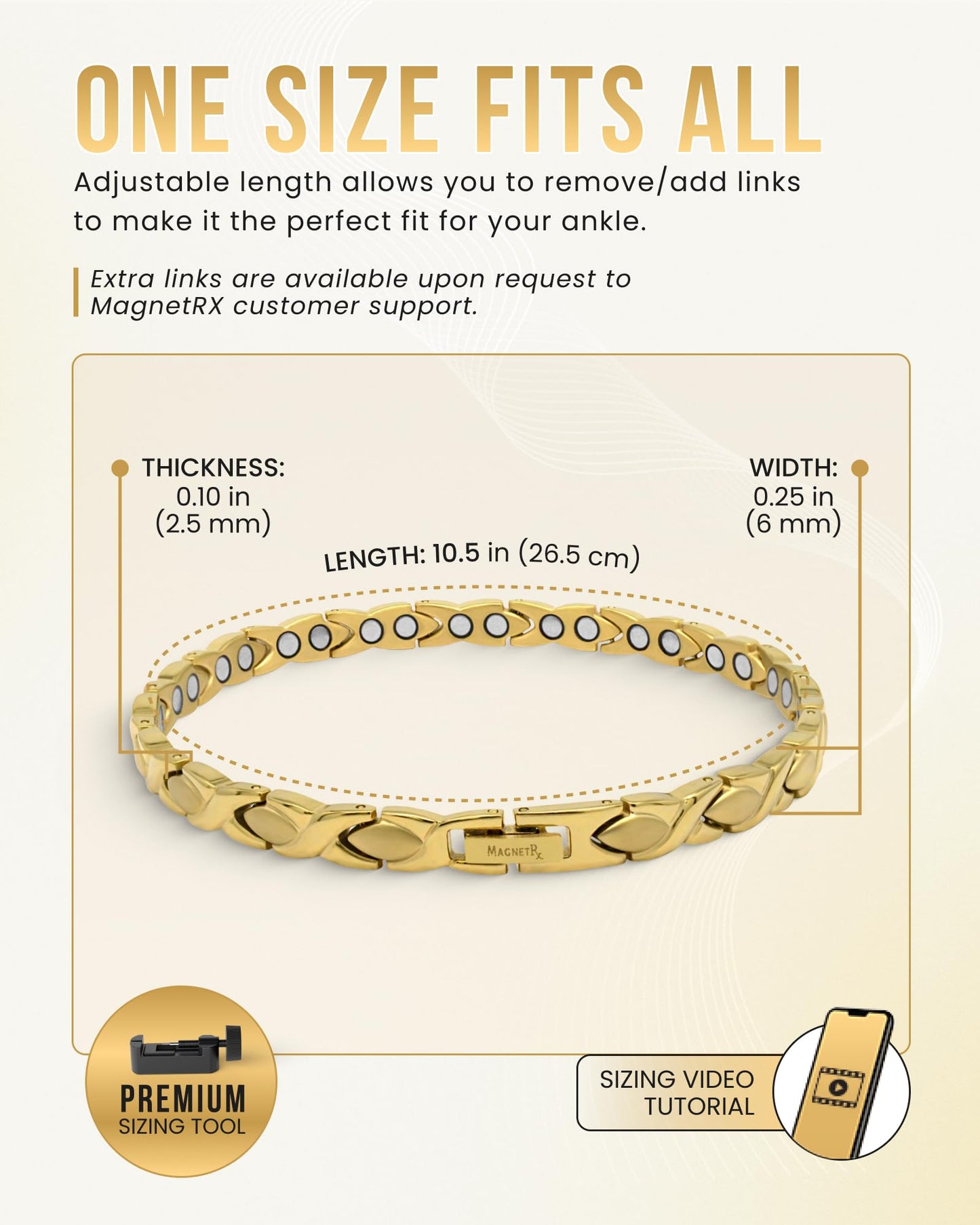 MagnetRX Womens Magnetic Ankle Bracelet – Ultra Strength Magnetic Anklets with 34 Magnets – Titanium Ankle Bracelets for Women (Gold)