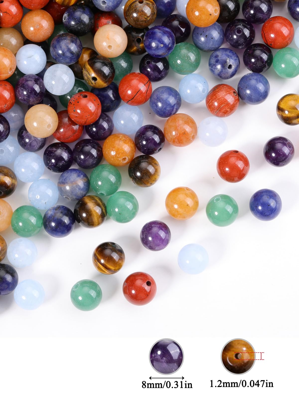 Jovivi 7 Chakras Natural Stone Beads Colorful 100pcs 8mm Mixed Energy Healing Crystals Polished Round Gemstone Beads,Genuine Real Stone Beads for Bracelet Necklace Jewelry Making