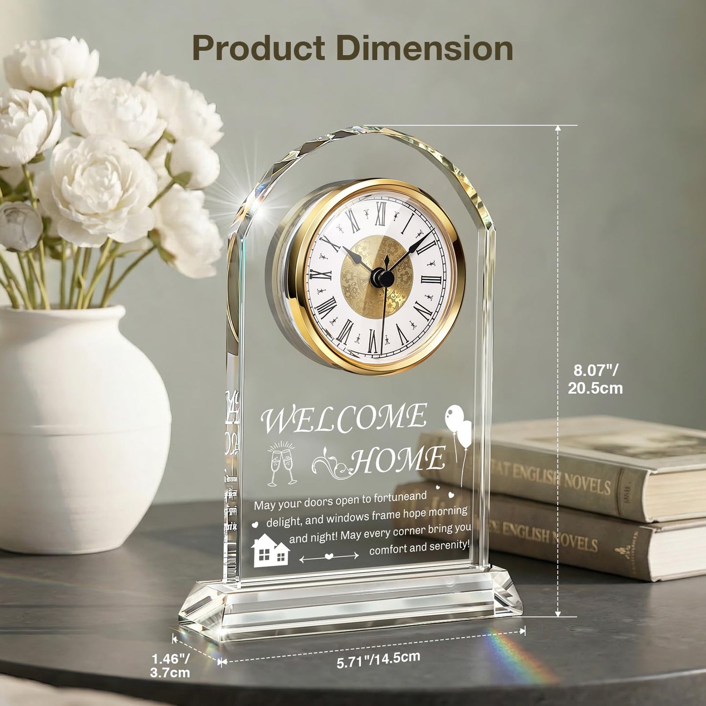 Tempospark House Warming Gifts New Home Decor,Housewarming Gift Ideas for Women Men, Crystal Desk Clock for Family, Friends, Colleagues or Neighbor(Glass Base)