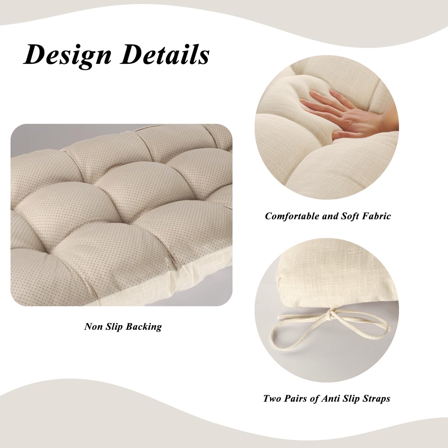 FlyGulls Bench Cushion for Indoor Furniture 48x19 inch Rectangle Bench Seat Cushion for Bay Window Entryway Bench Thick Textured Chair Cushion with Non-Slip Backing 1 Pack, Beige