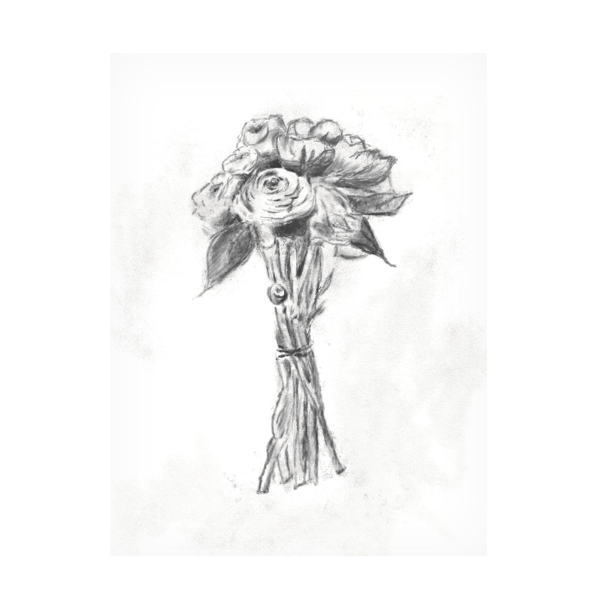 Trademark Fine Art Canvas Wall Art - Line and Brush 'Bouquet Charcoal' Wall Art for Living Room, Bedroom, or Office Décor