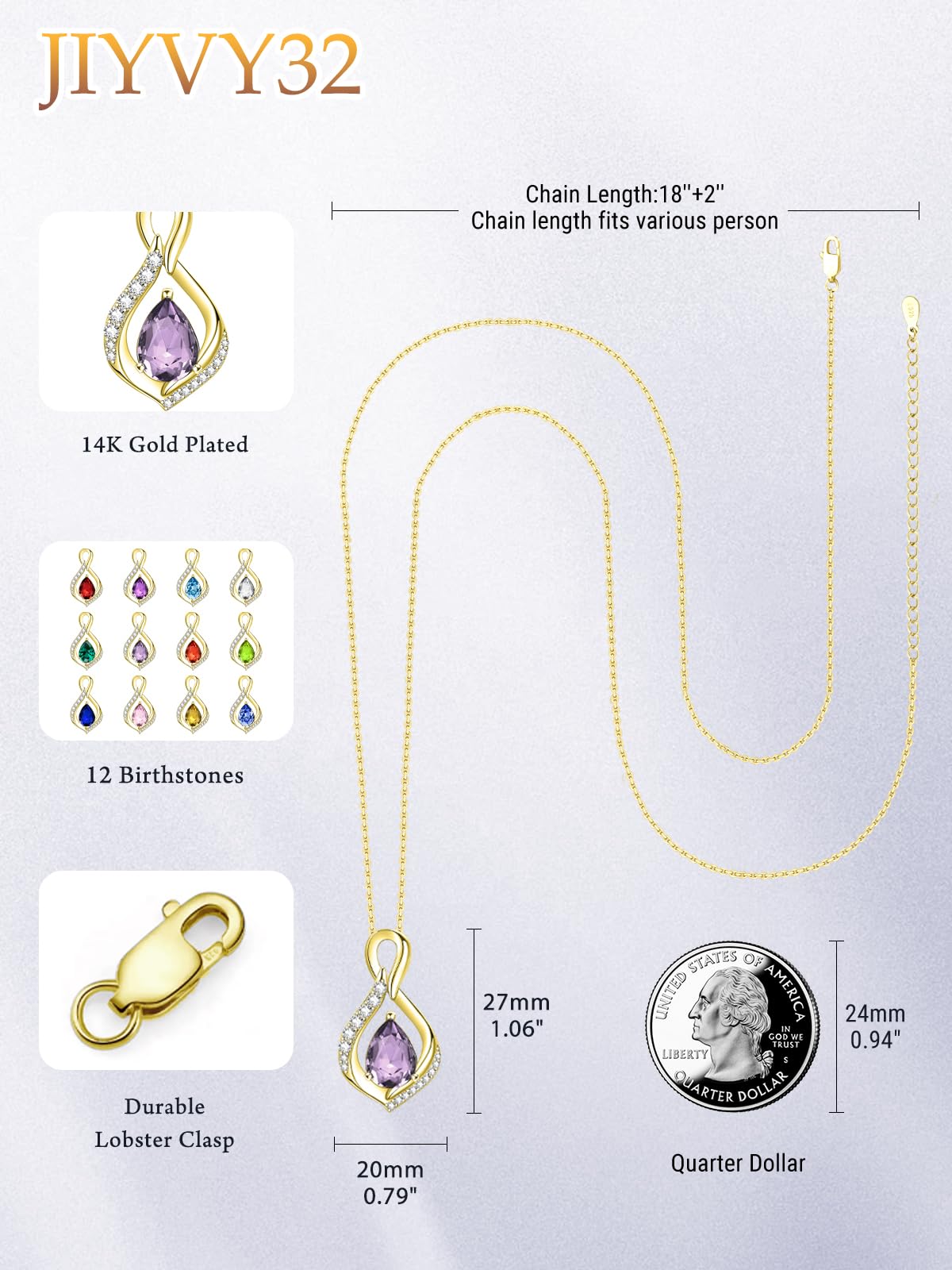JIYVY32 Alexandrite Infinity Necklace for Women June Birthstone Necklaces 14k Gold Plating Anniversary Birthday Gifts for Wife Her Mom Girlfriend Birthstone Jewelry Gifts for Women