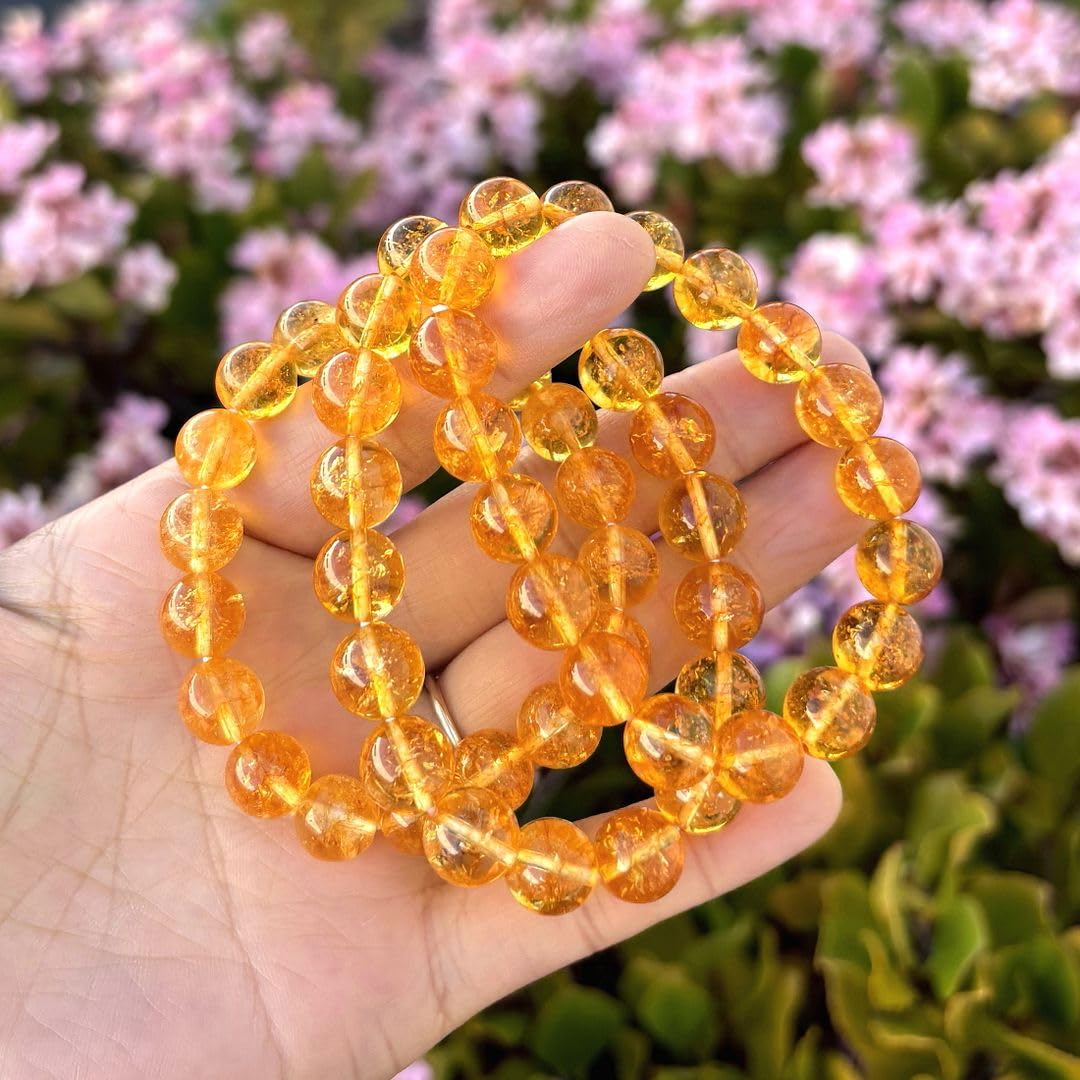 Adabele 1pc Real Natural Yellow Citrine Bracelet 7.5 inch Stretch Gemstone Beaded Bracelet Chakra Healing Crystal Stone Energy Quartz Rock GB10-B27