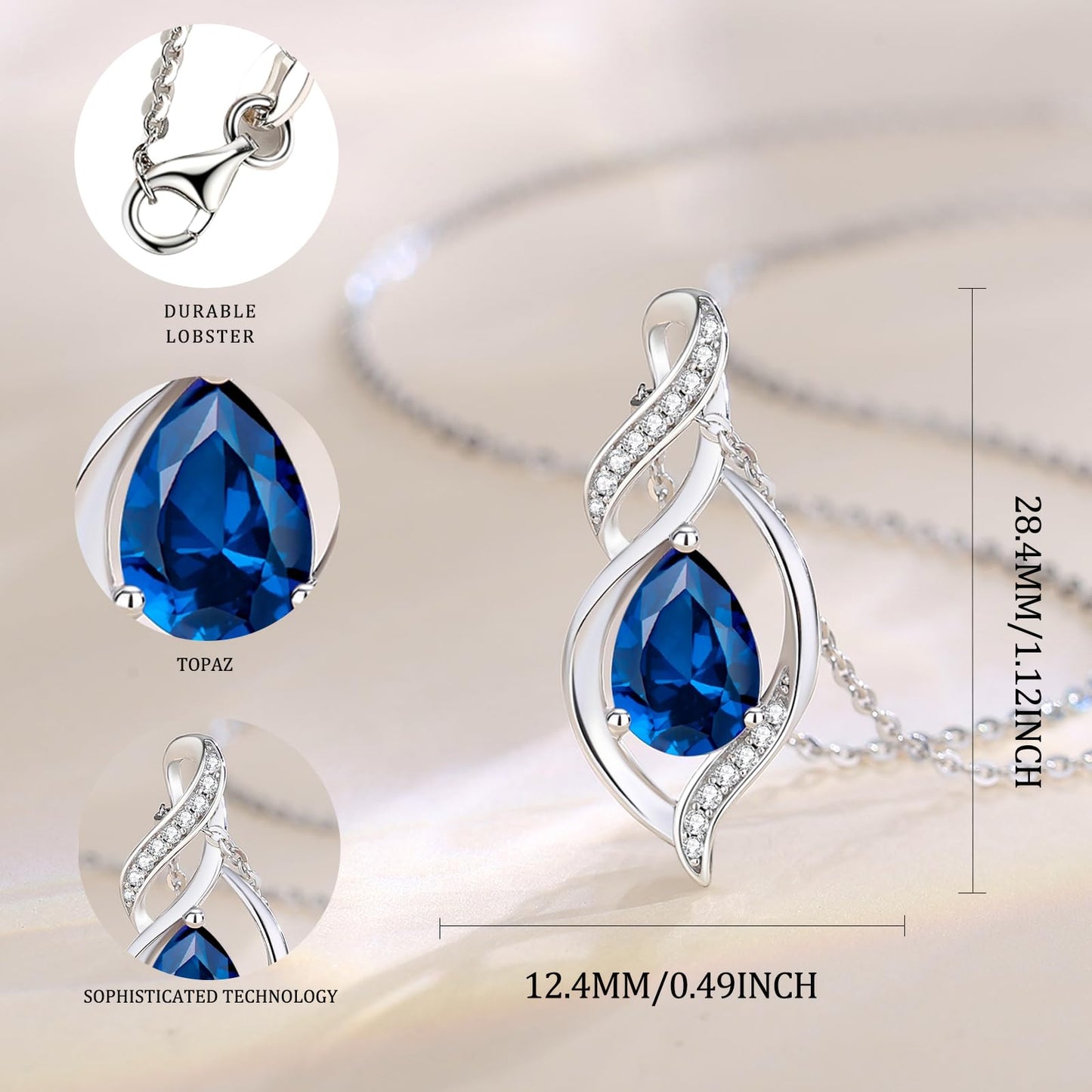 FANCIME December Birthstone Necklace for Women Blue Topaz Teardrop Necklace Sterling Silver Infinity Love Birthday Gifts for Mom Women Her, 16"+2" Inches