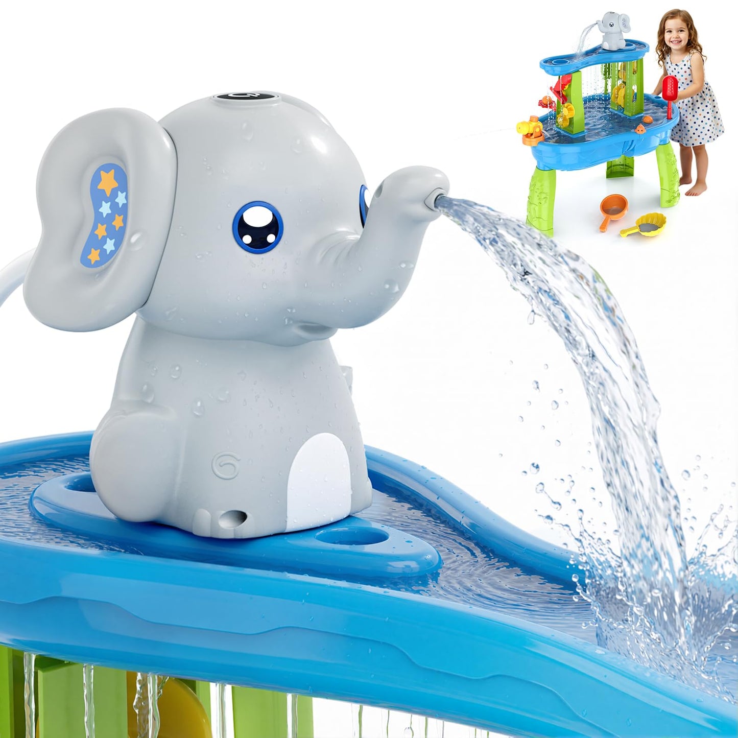 Wee Wonders Water Table Pump with Magnetic Sheet & Rechargeable, Elephant Water Pump Continuous Flow, Outdoor Sand and Water Table Toys Accessories for Toddlers, Summer Beach Toy Gifts for Kids 3-8