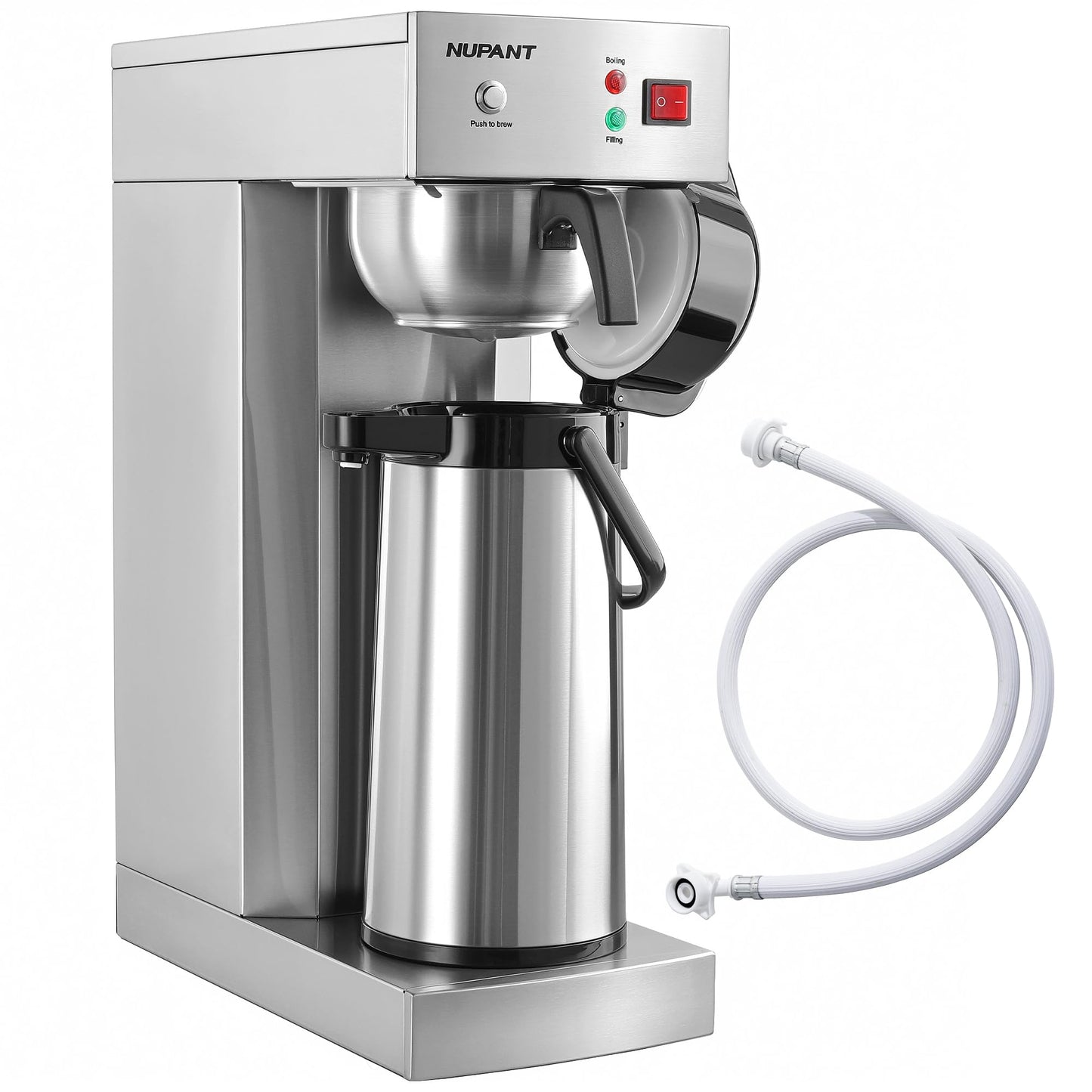 NUPANT Auto-Filling Commercial Airpot Coffee Brewer 2.2L/74oz Dirp Coffee Maker Machine with 24 Hours Hot Thermal Carafe Stainless Steel Pour Over Coffee Dispenser 120V/1450W for Restaurant Office