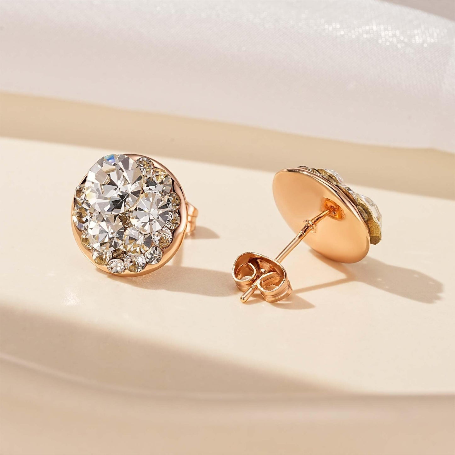 Multicolored Austrian Crystal Rhinestone Stud Earrings for Women Fashion S925 Sterling Silver Hypoallergenic Jewelry (Clear White/Rose Gold-tone)