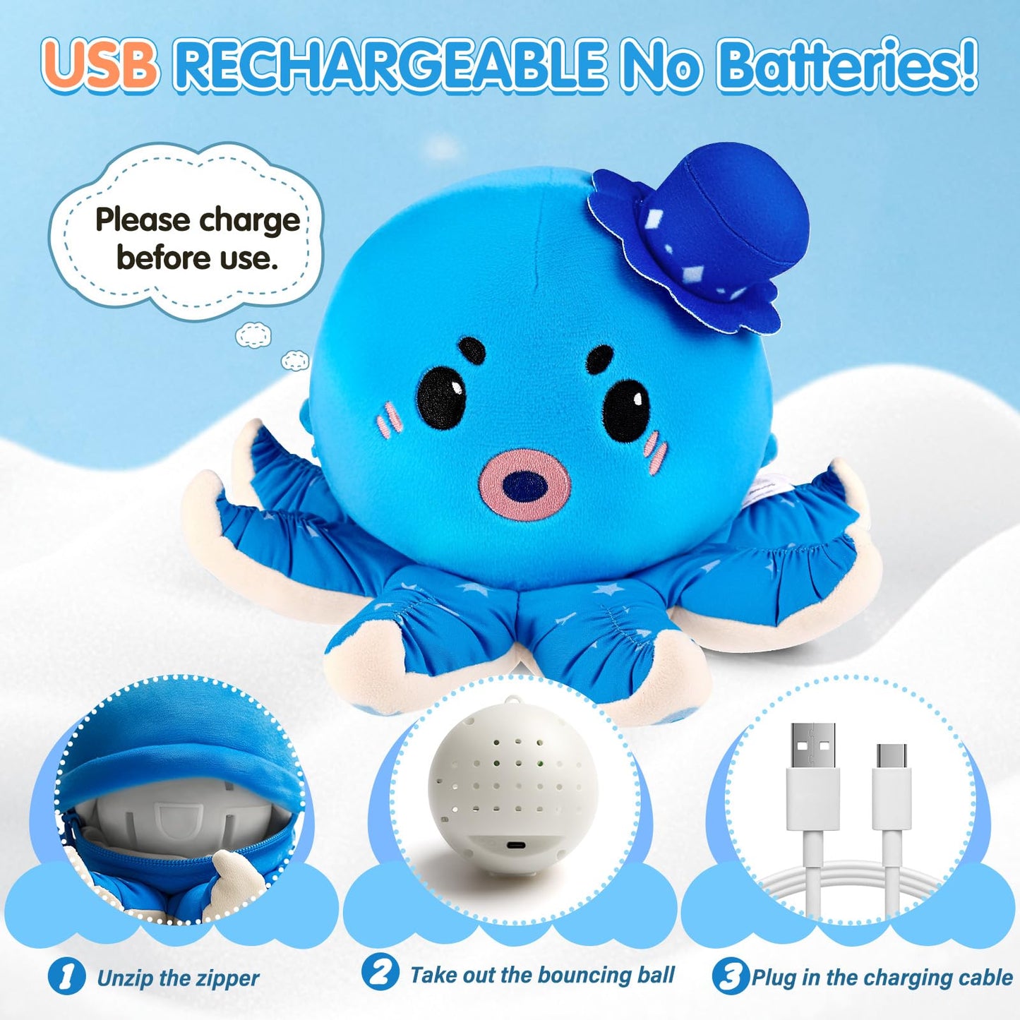 Baby Toy for 6-12 Months, Rechargeable Musical Plush Interactive Toy - 40 Songs & Recording Feature, Crawling Octopus Tummy Time Toy, Soft Sensory Toys for Toddlers 1-3, Gifts for Infants 1 Year Old