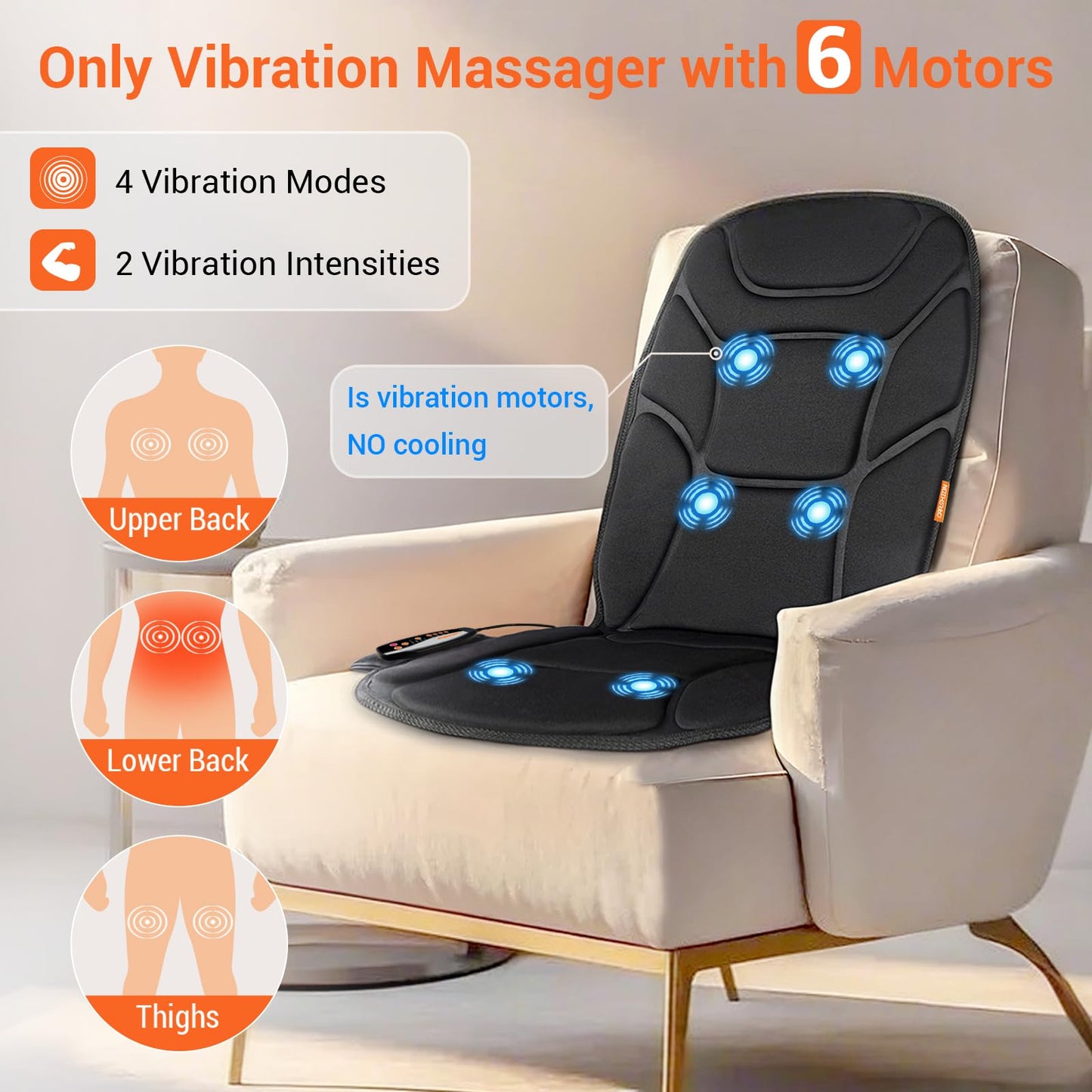 CARSHION Massage Seat Cushion with Full Back Thighs Heat Back Massager for Chair with 3 Heating Pads 6 Vibrating Motors, Massage Chair Pad for Home Office, Heated Seat Cover Warmer for Pain Relief