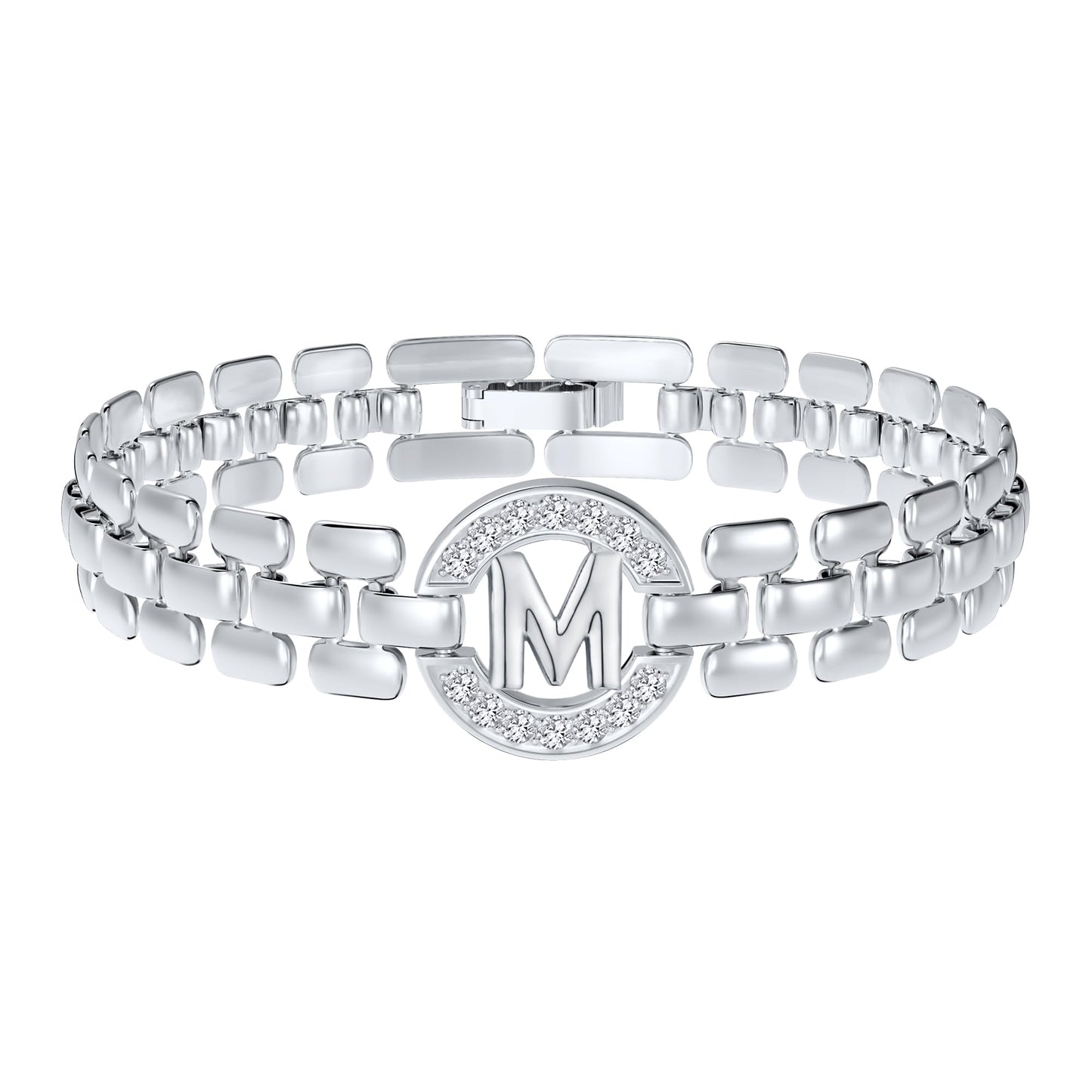 WEDDINEN Initial Bracelet,Silver Letter Bracelets for Women, Thick Bangle Wrist Gold Alphabet Bracelets for Women, Christmas Gifts for Women Jewelry Initial M Charm Chain