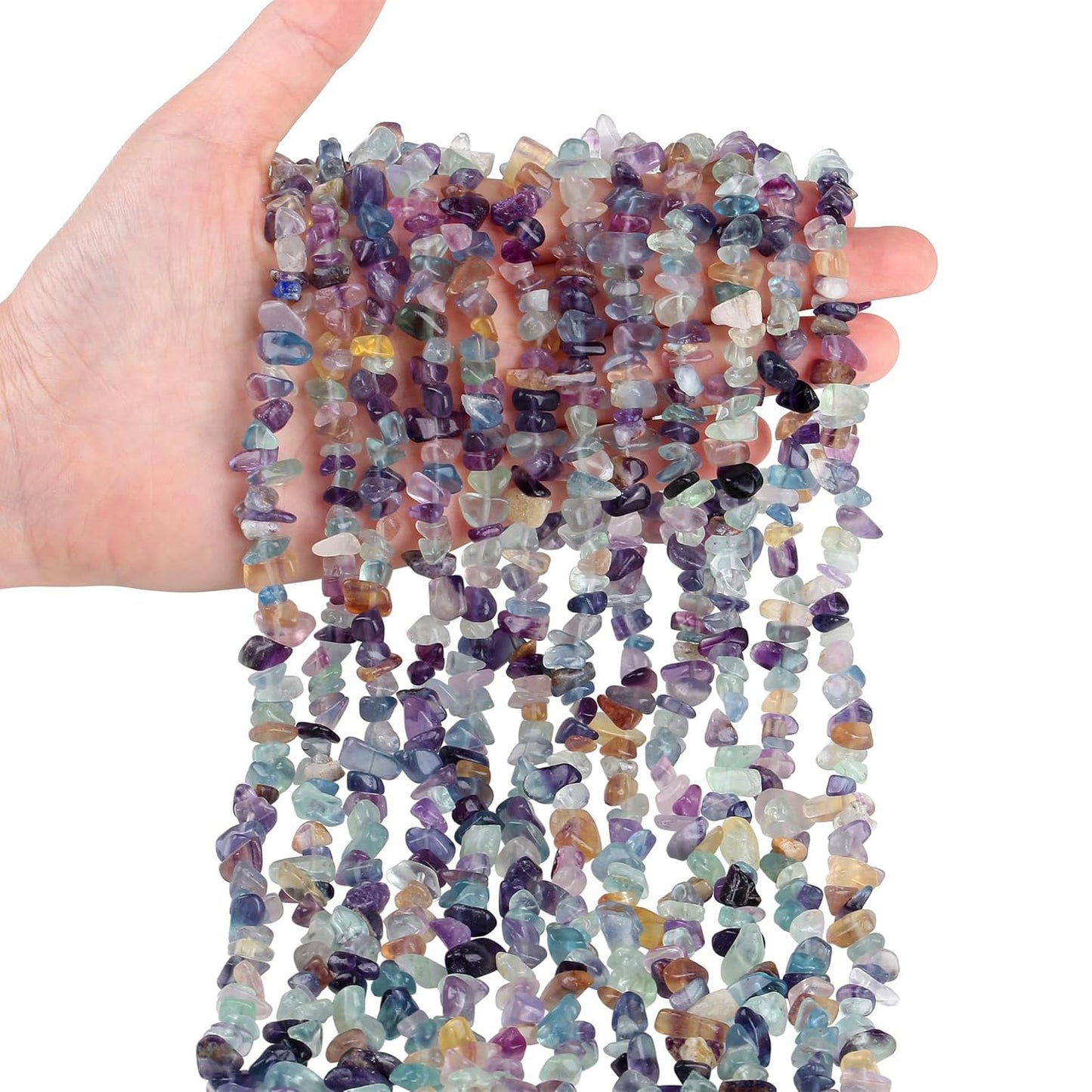 Natural Chip Stone Beads 450pcs Fluorite Chips 5-8mm Genuine Real Irregular Healing Crystal Rocks Hole Drilled DIY Loose Gemstone Beads for Jewelry Making Bracelet Earrings Necklace Crafting