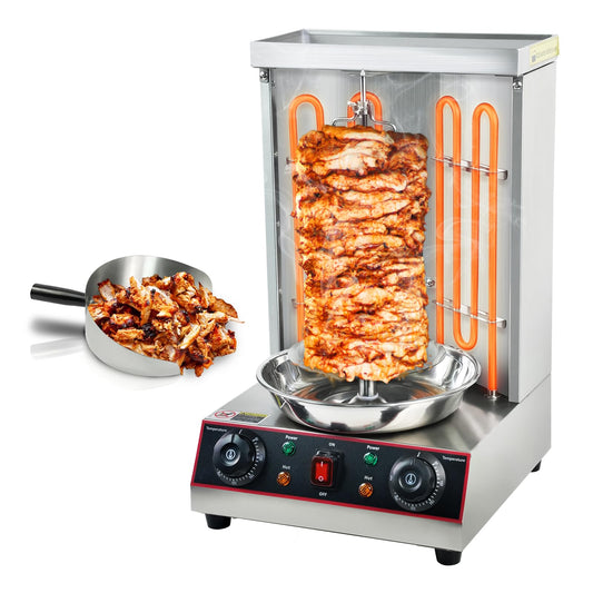 XXUNYNUIN Shawarma Grill Machine, Electric Vertical Rotisserie with 2 Burners, Rotating Chicken Rotisserie Machine Broiler Gyro with Shovel