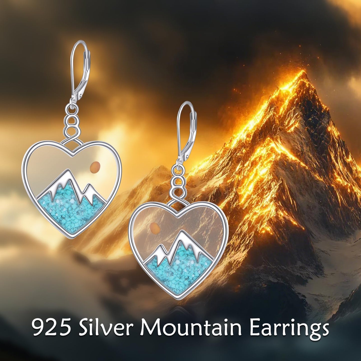 AOBOCO Heart Mustard Seed Earrings for Women Sterling Silver Mountain Dangle Christian Mustard Seed Jewelry Mothers Day Birthday Gifts for Mom (Heart Turquoise Earrings)