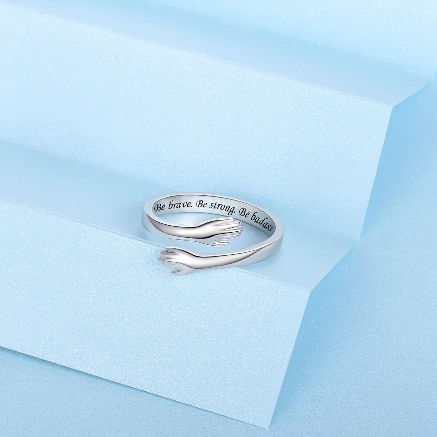 ACJFA Hug Rings for Women Sterling Silver Adjustable Ring for Women Daughter Hand Ring Jewelry for Birthday Gifts Holiday Gift (Be brave. Be strong. Be badass)