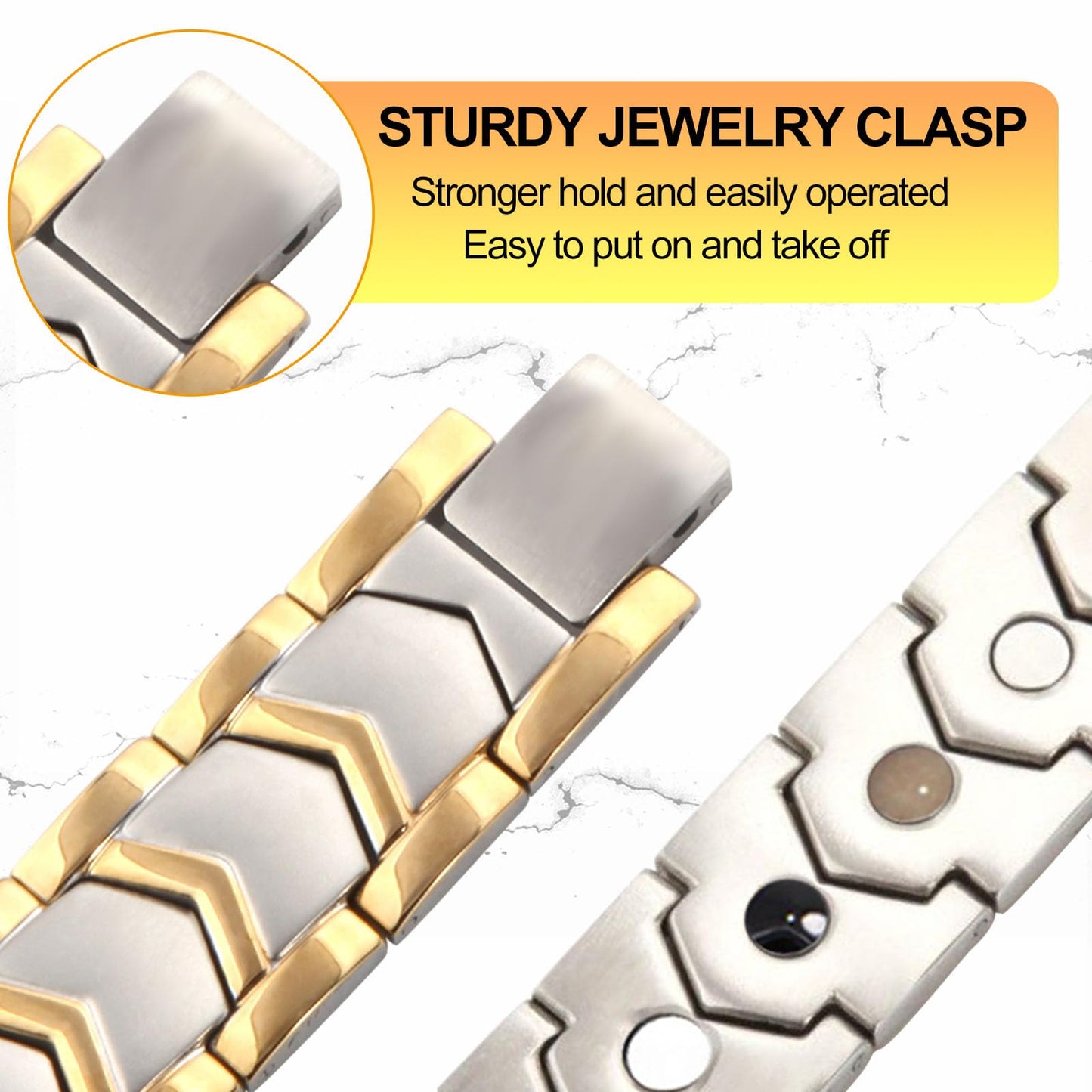 KYOSI Mens Magnetic Bracelet Stainless Steel Link Magnet Jewelry Bracelet Accessories for Men Christmas Gift 8.66 inches (Silver&Gold)