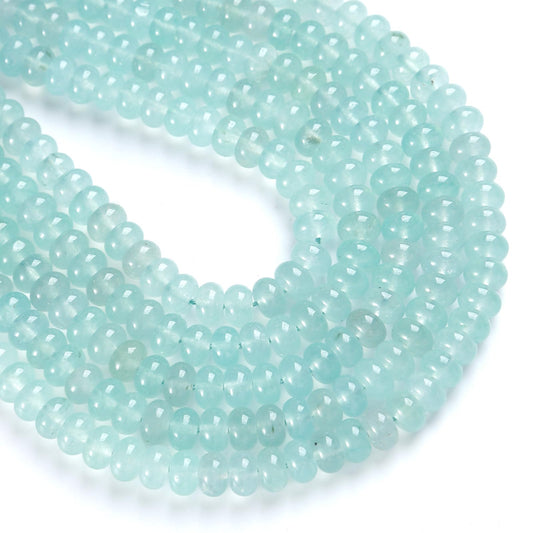 5x8mm 76pcs Natural Light Blue Aquamarine Stone Rondelle Spacer Loose Beads Abacus Disk Stone Round Loose Gemstone Beads for Jewelry Making DIY Bracelet Necklace