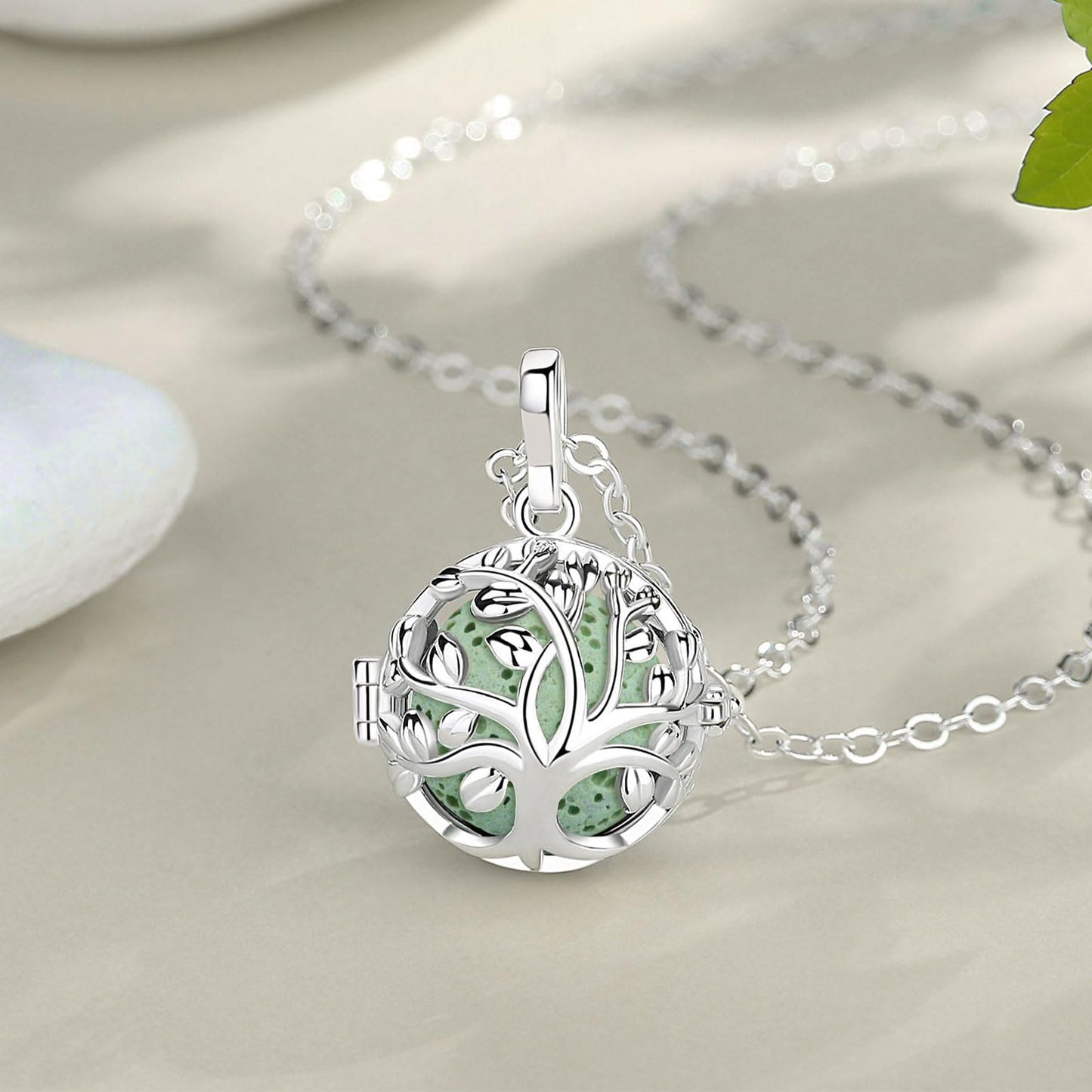 INFUSEU Aromatherapy Necklaces for Women Essential Oil Diffuser Jewelry Lava Stone Rock Tree of Life Pendant Aroma Scented Perfume Locket Gifts
