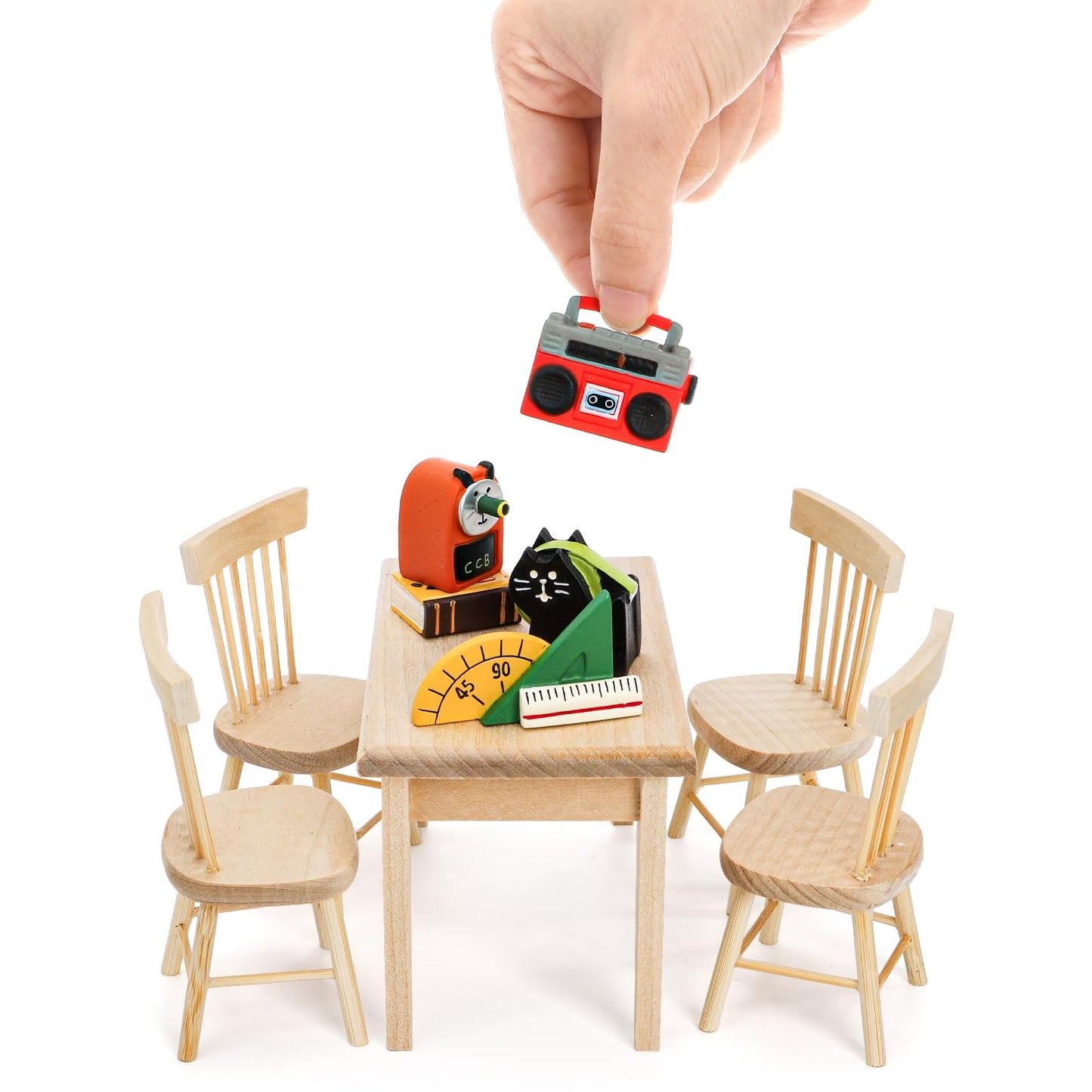 Nicunom Dollhouse Dining Room Furniture Set, 1/12 Scale Miniature Table and 4 Chairs, Wooden Doll House Accessories