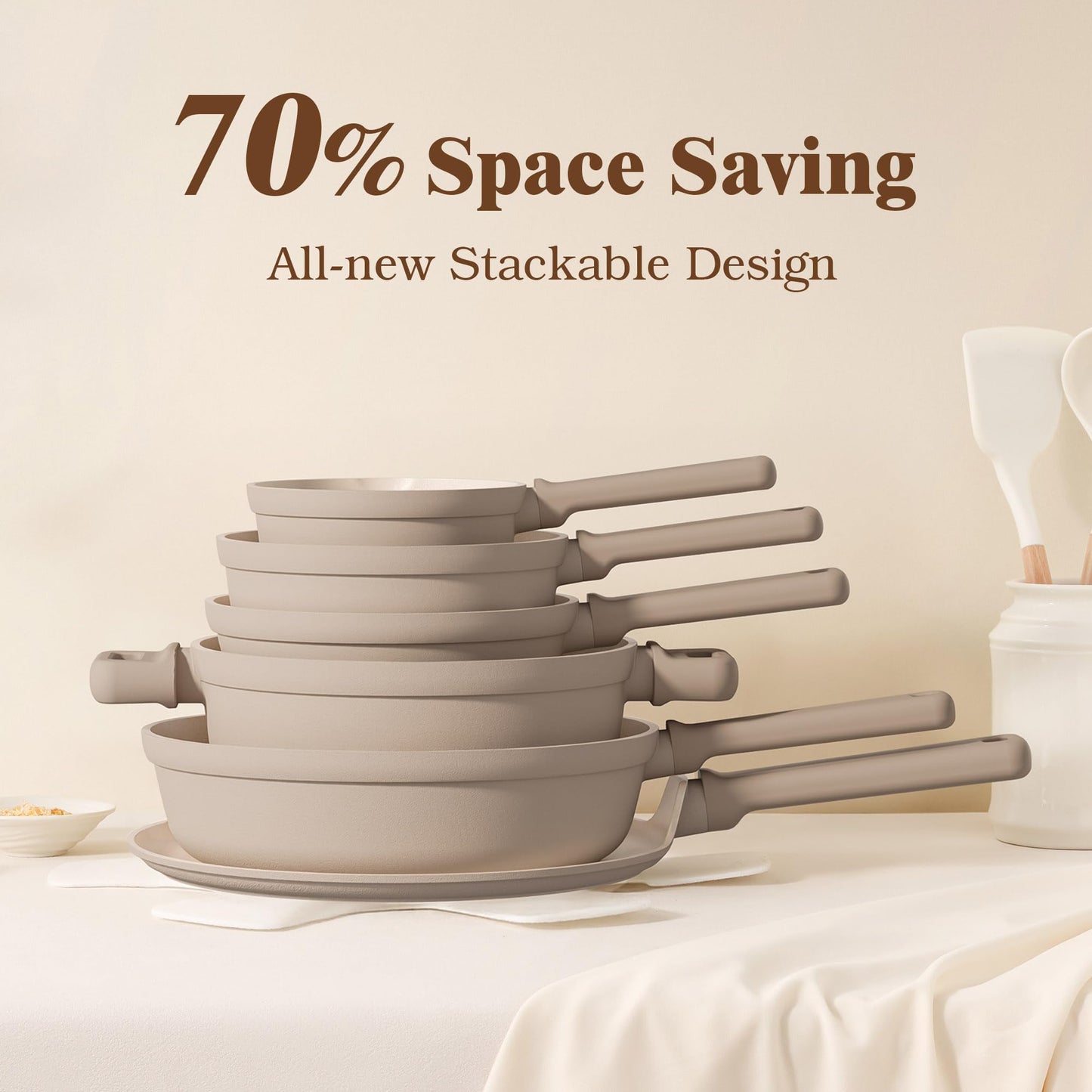 SENSARTE 20Pcs Pots and Pans Set Nonstick, Ceramic Cookware Set Non Stick, Non-toxic Healthy Kitchen Cooking Set, Induction Compatible, Dishwasher Safe, PFAS/PTFE/PFOA Free, TAUPE