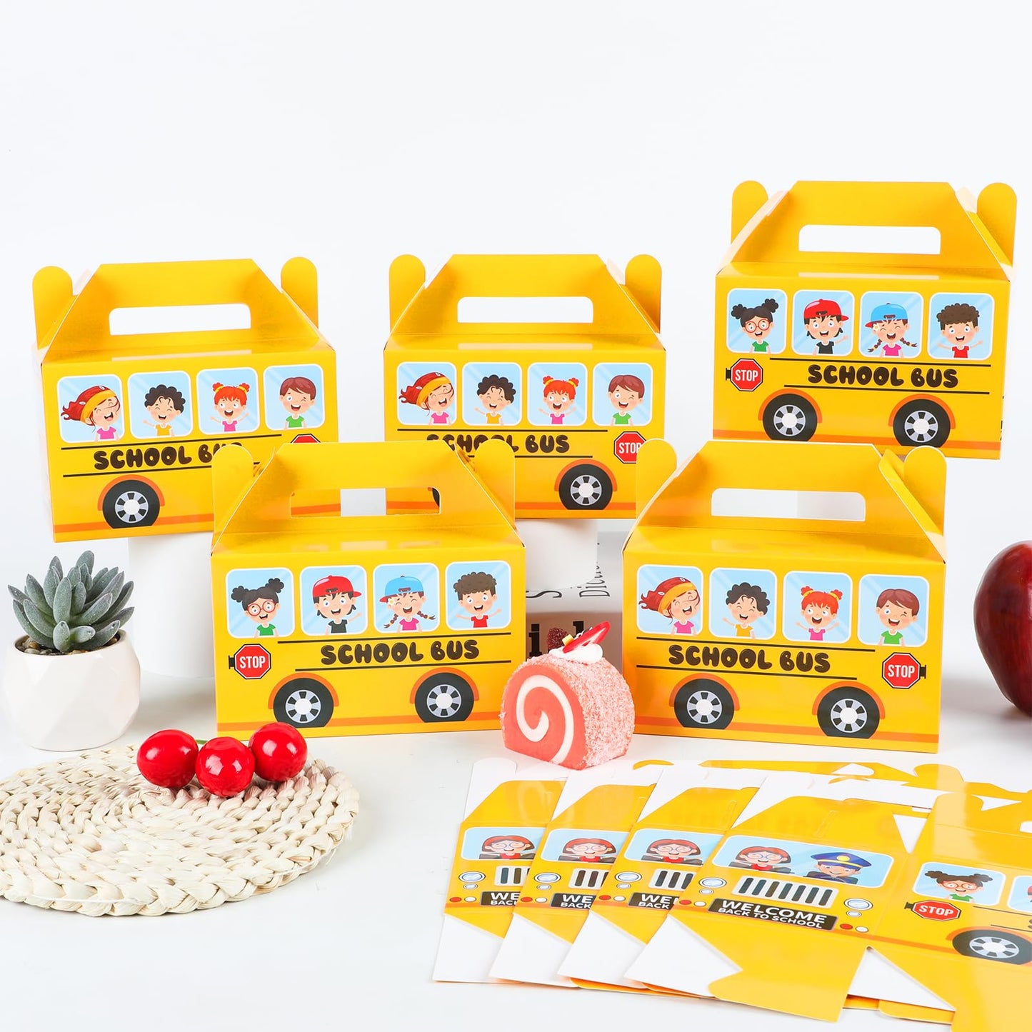 ojustbeok 24Pcs School Bus Party Treat Boxes School Bus Gift Box Party favor Yellow School Bus Goodie Gift Boxes for Kids Classroom Decorations Welcome Back to School Birthday Baby Shower Supplies