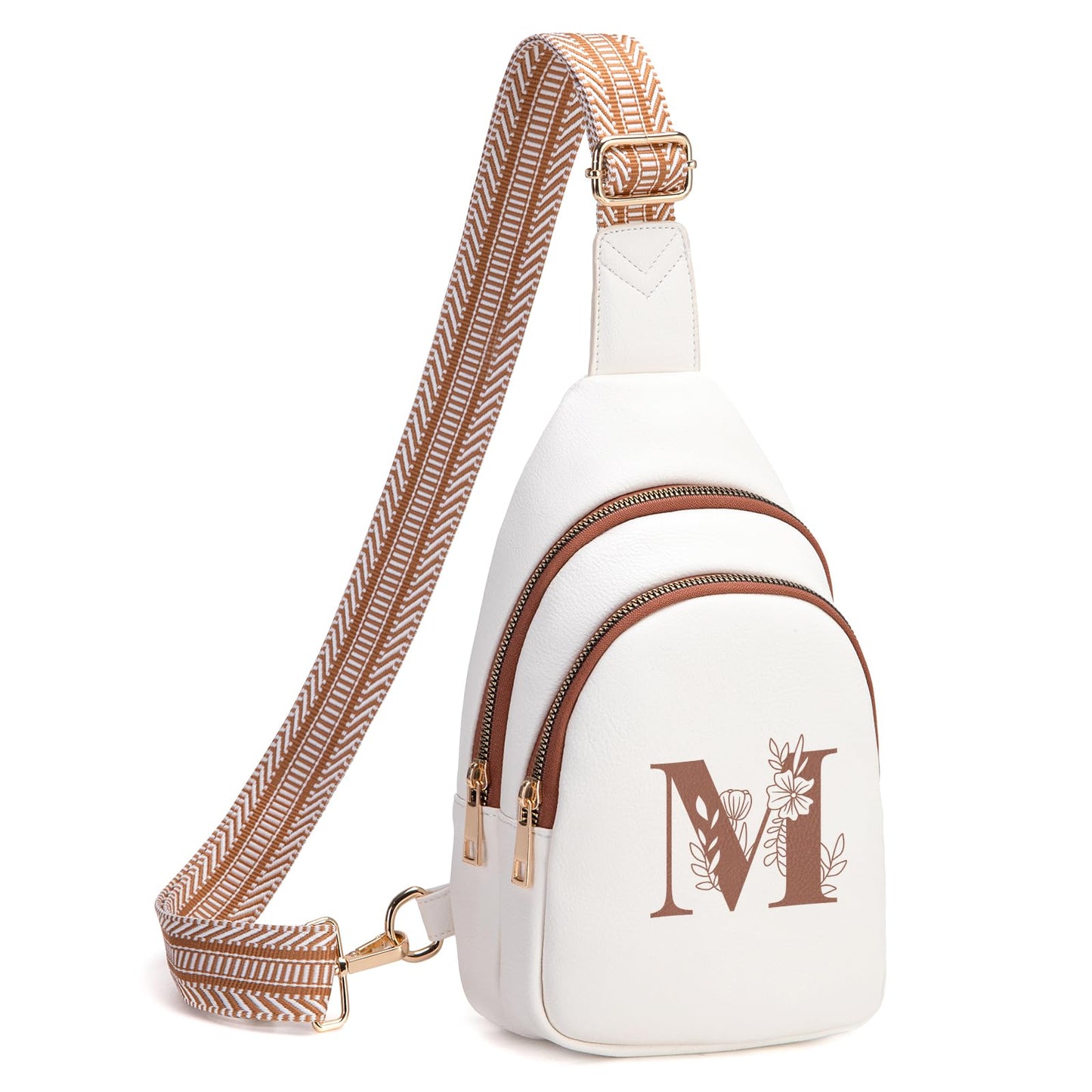 Viverte Personalized Mothers Day Gifts Initial Sling Bag PU Crossbody Bags for Women Mother's Day Birthday Gifts for Women Mom Sister Wife (Beige with Brown-M)