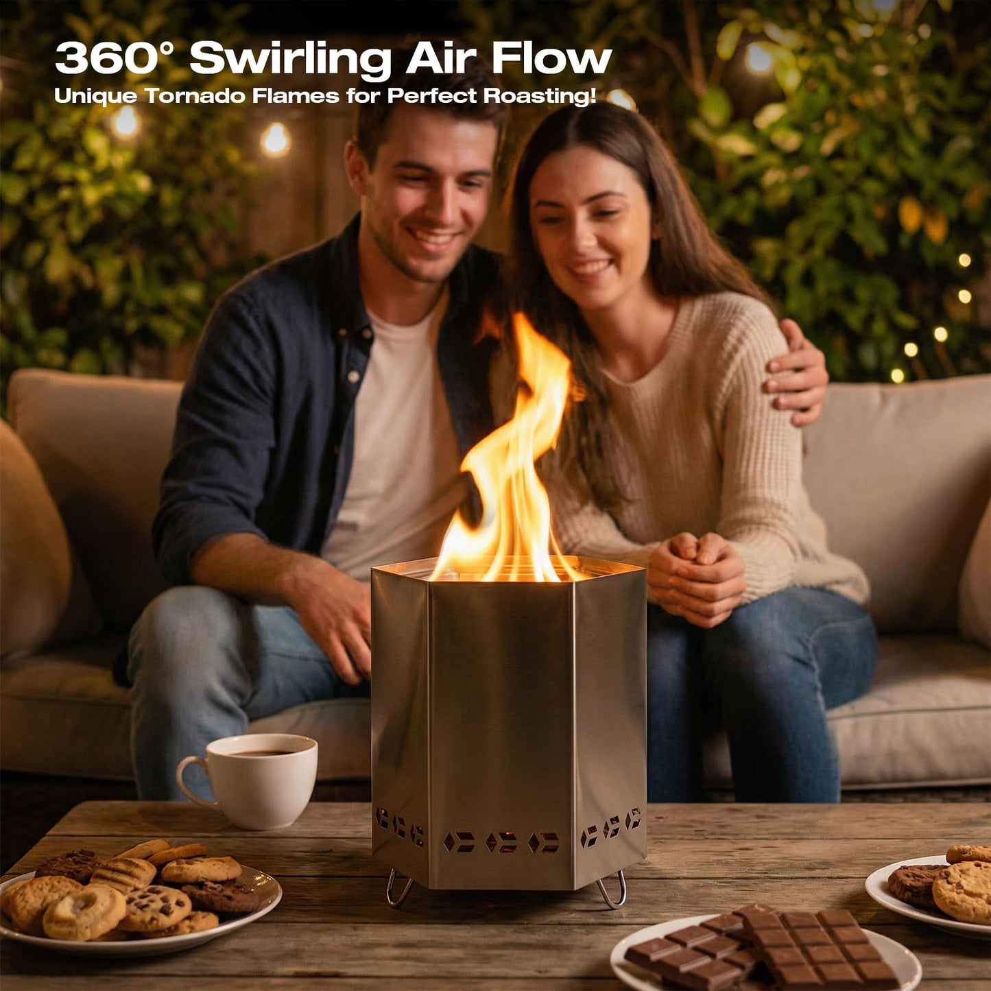 Tabletop Fire Pit, 8.0 x 5.5 in Smokeless Fire Pit with Stand,Small Portable Burning Table Top Firepit Fueled by Wood & Pellet,Low Smoke Camping Stove for Outdoor Patio & Indoor with Carry Bag