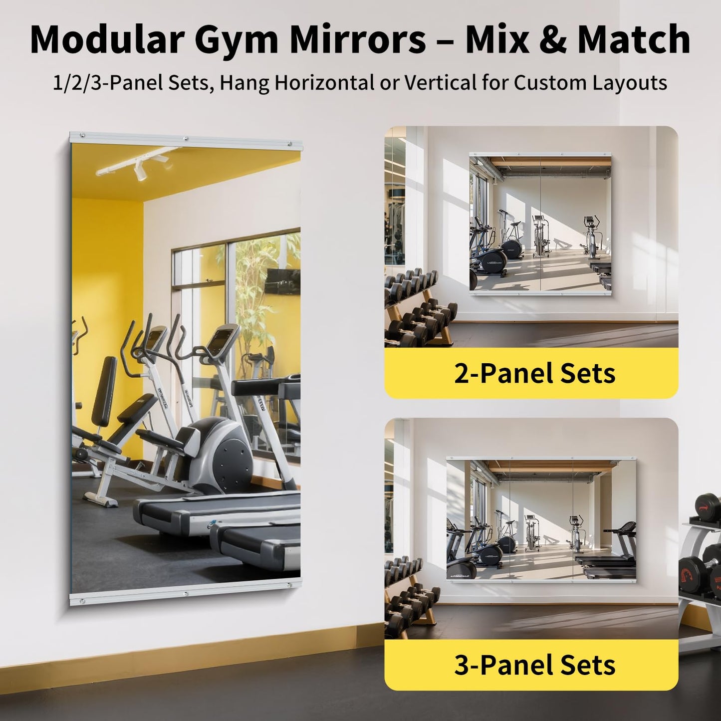 InfiniGlass Home Gym Mirror - 55x28 Inch, 2PCS Frameless Tempered Glass Full Body Mirror for Wall Mount - Ideal for Yoga, Workout, Bedroom, Dance Studio (Silver)