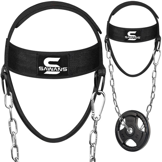 SAWANS Neck Trainer Harness for Weight Sports - Neck Stretcher & Head Trainer - Adjustable, Black